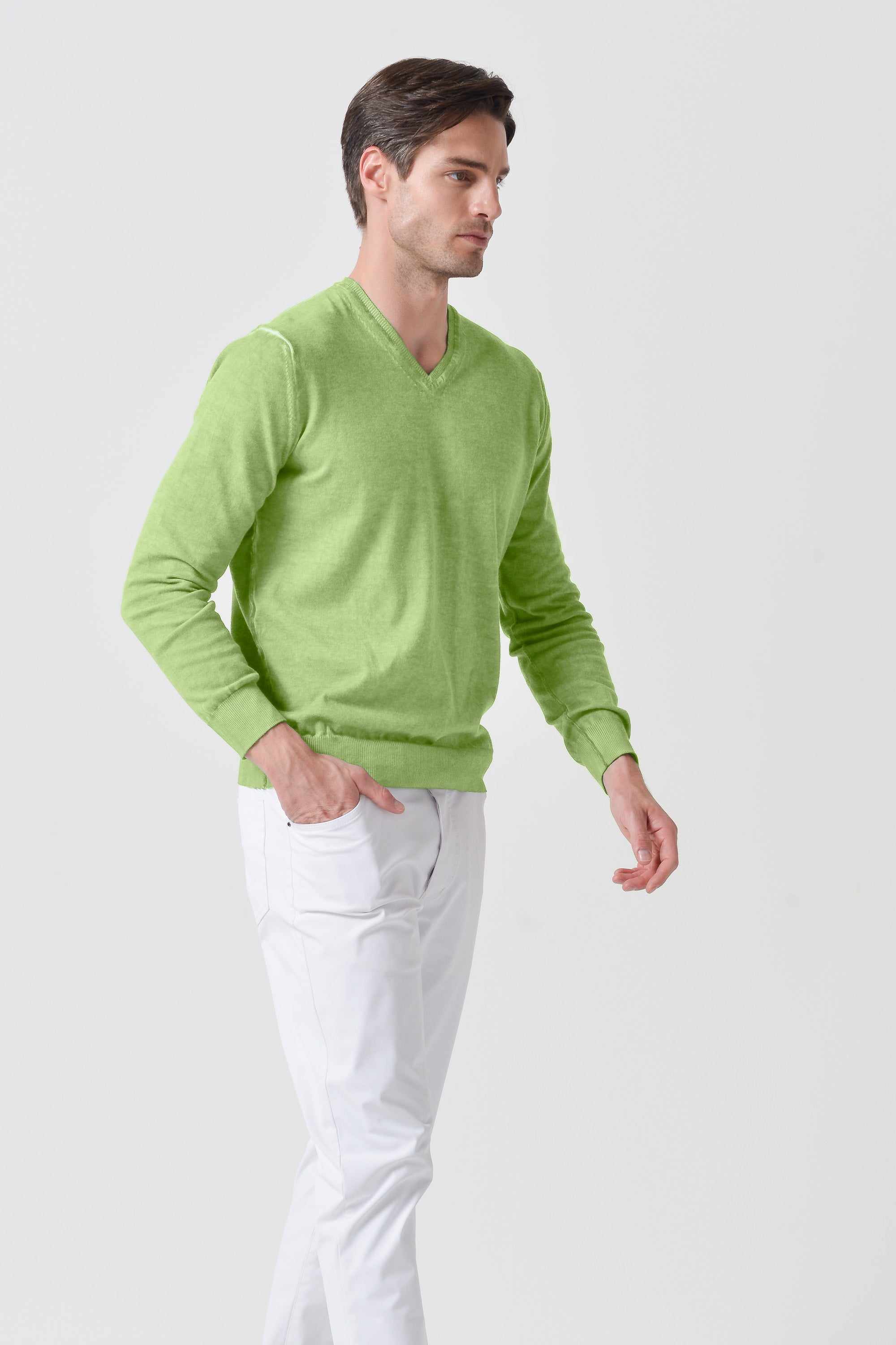 Maglia Scollo-V Cotone - Kiwi