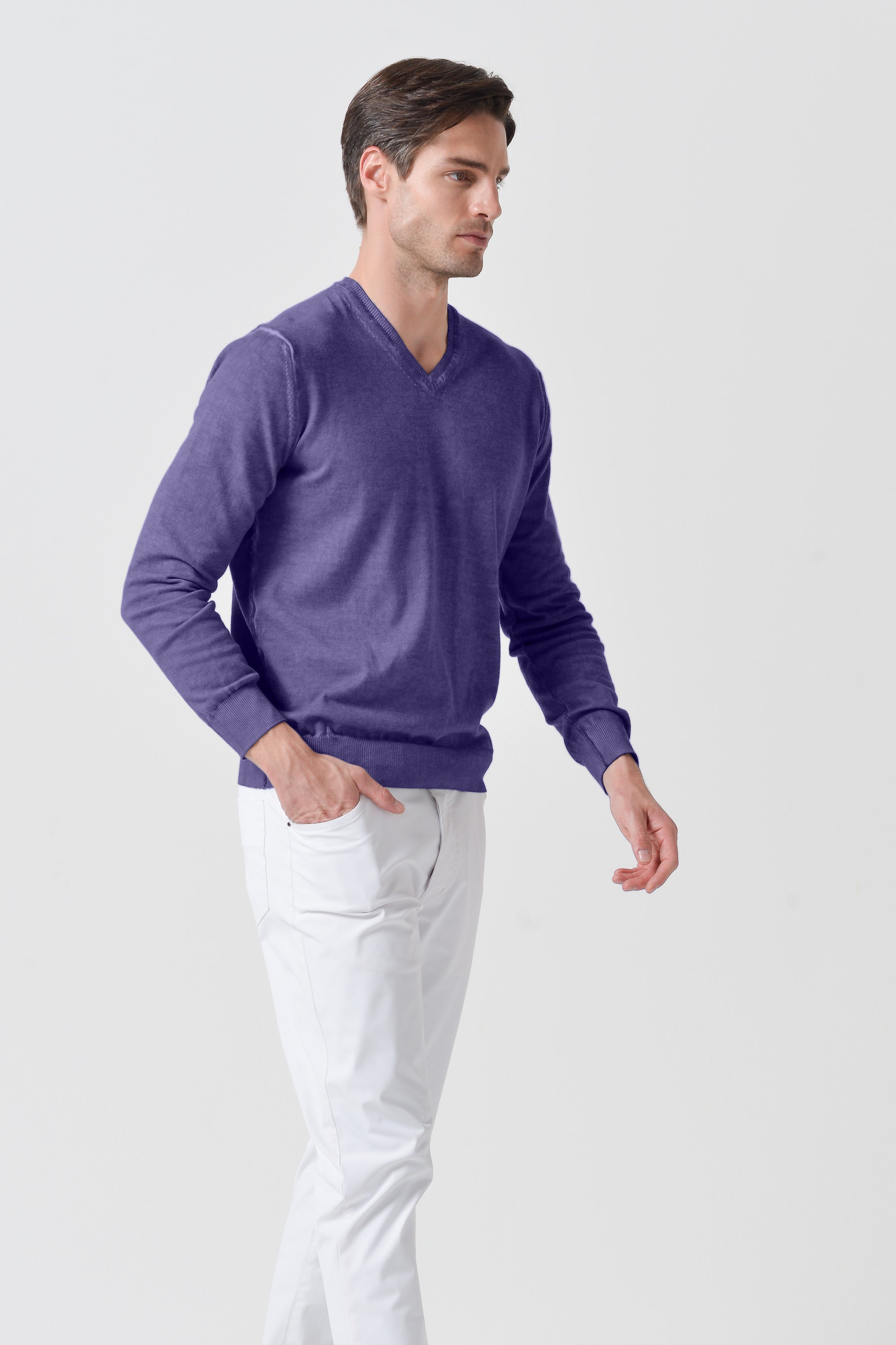 Maglia Scollo-V Cotone - Mirtillo