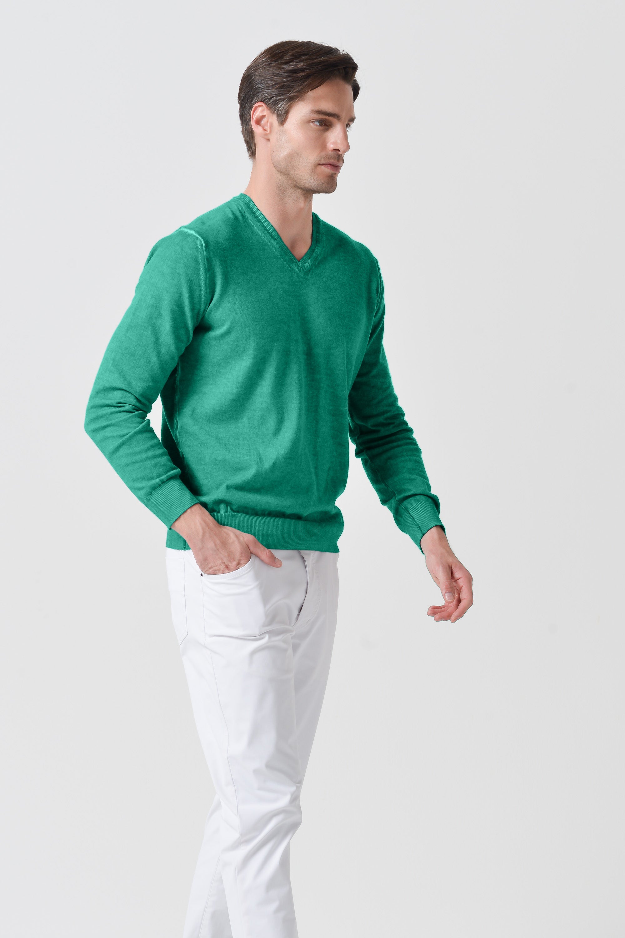 Maglia Scollo-V Cotone - Smeraldo