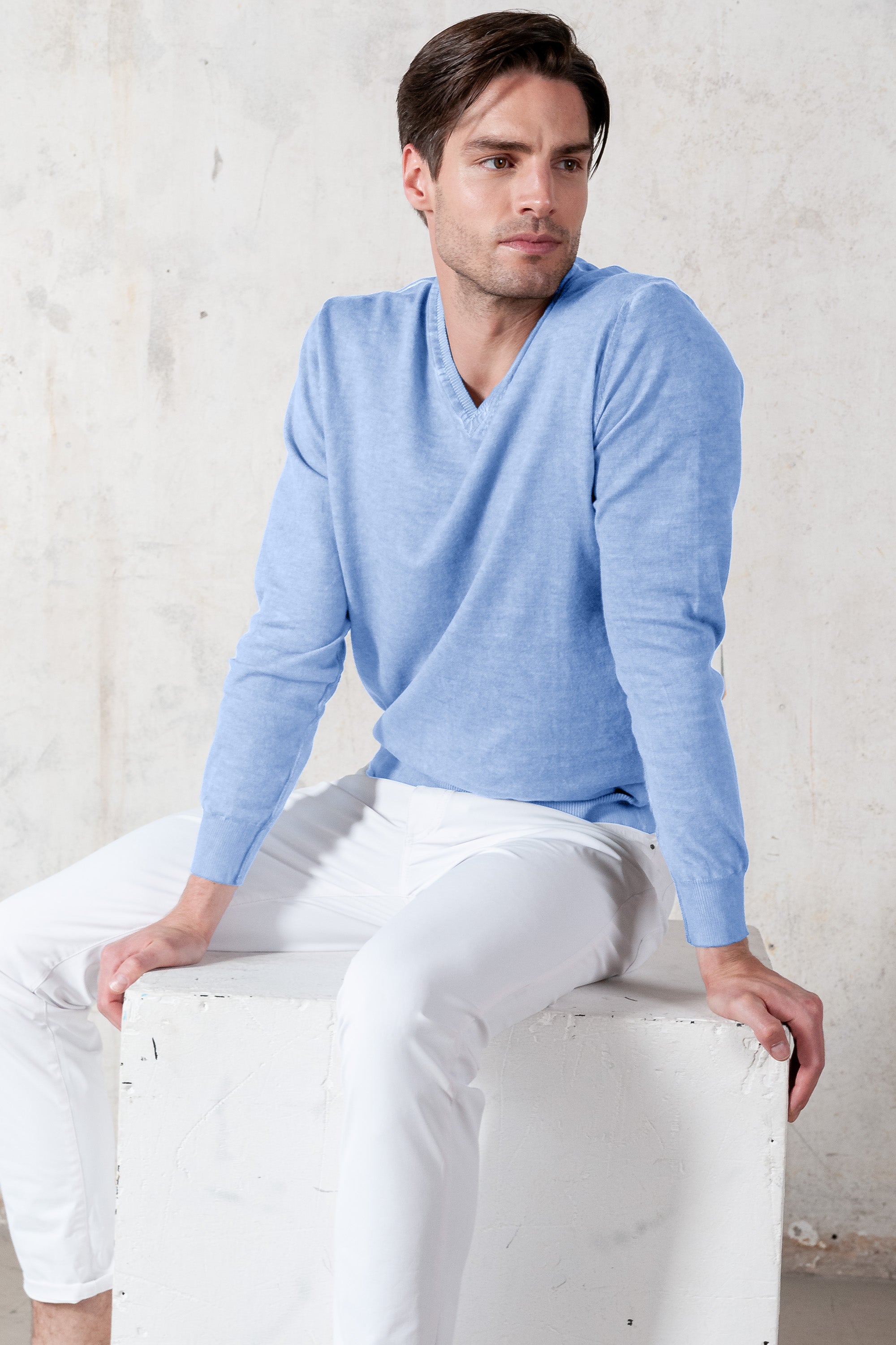 Maglia Scollo-V Cotone - Cielo