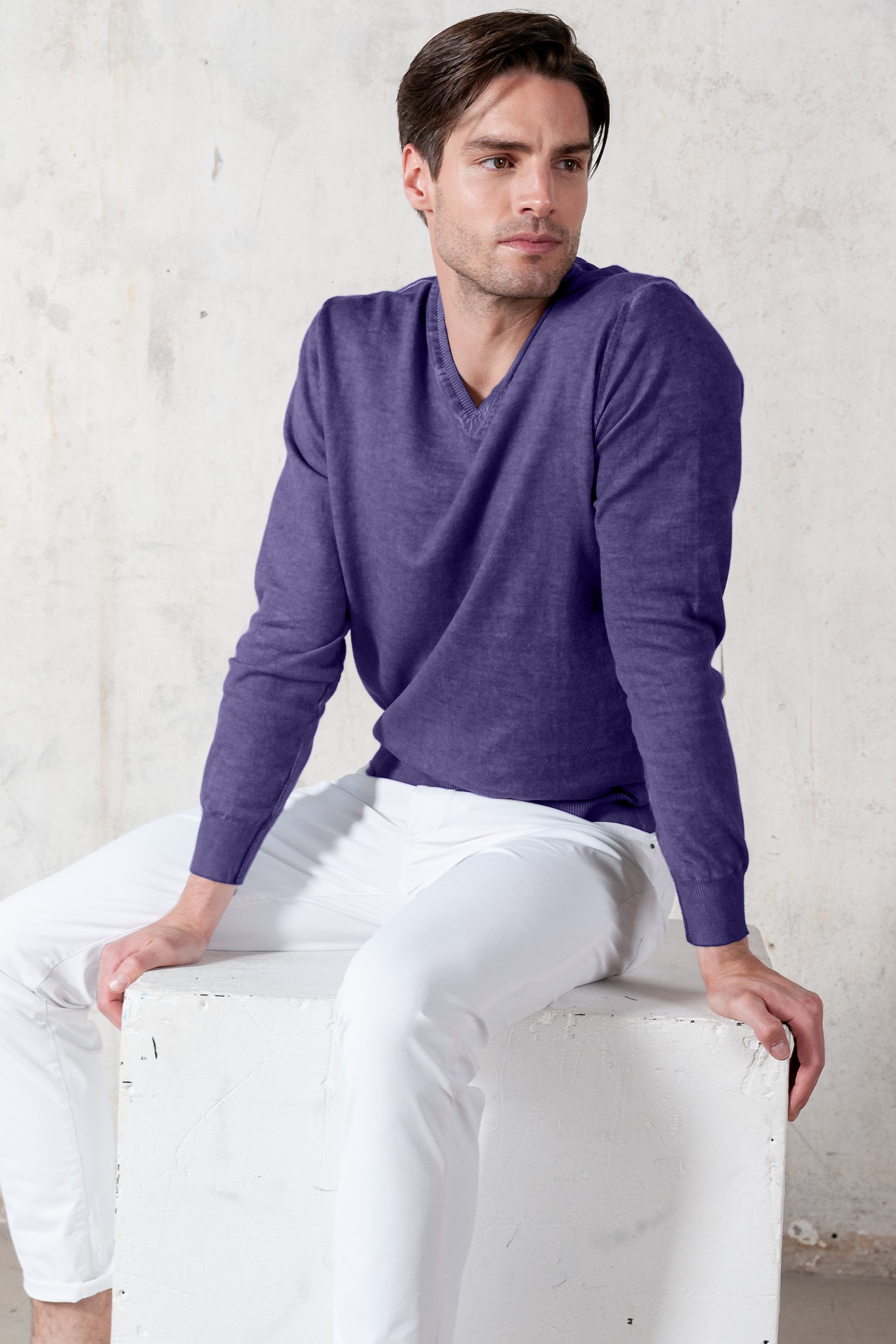 Maglia Scollo-V Cotone - Mirtillo