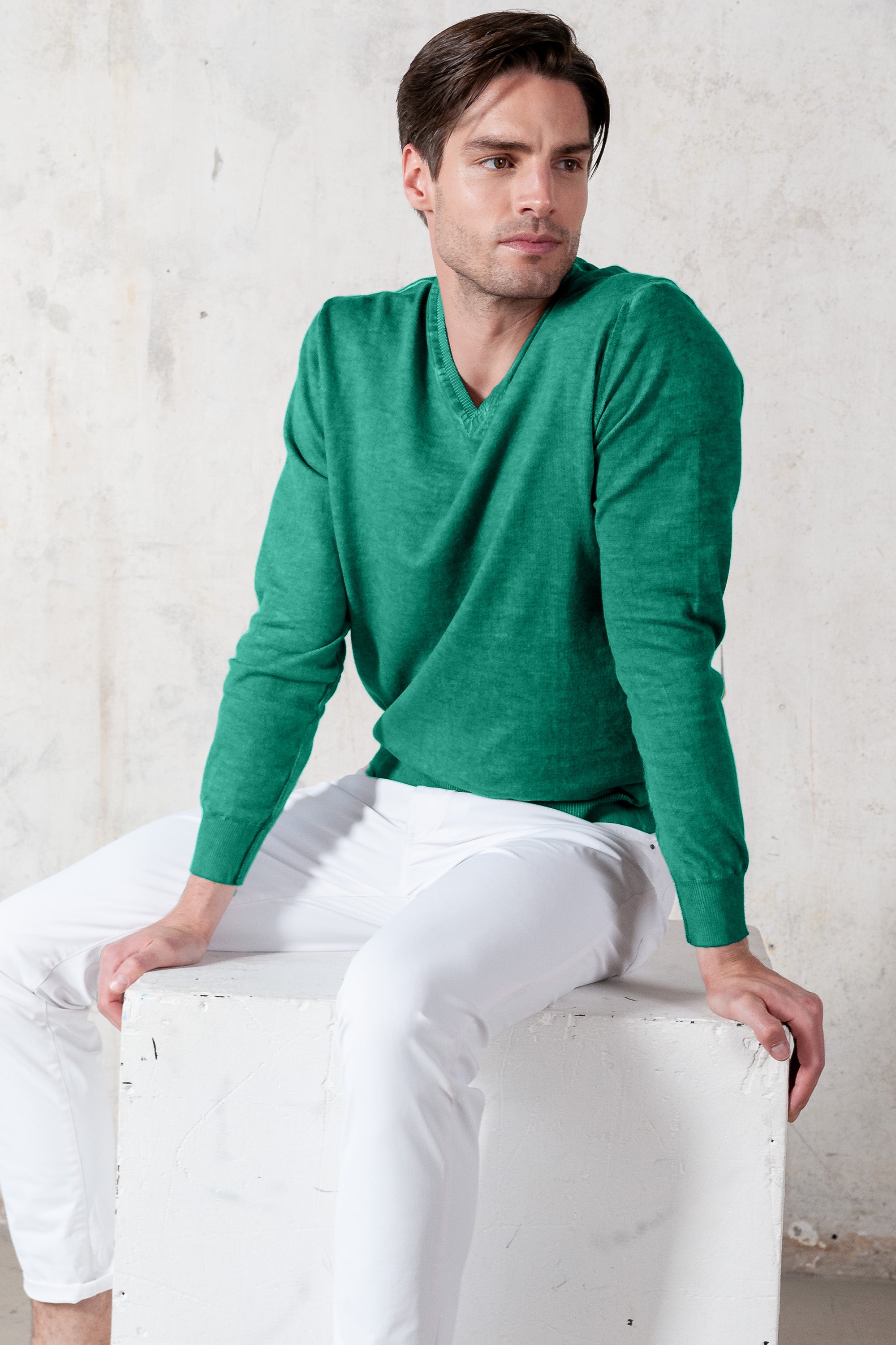 Maglia Scollo-V Cotone - Smeraldo