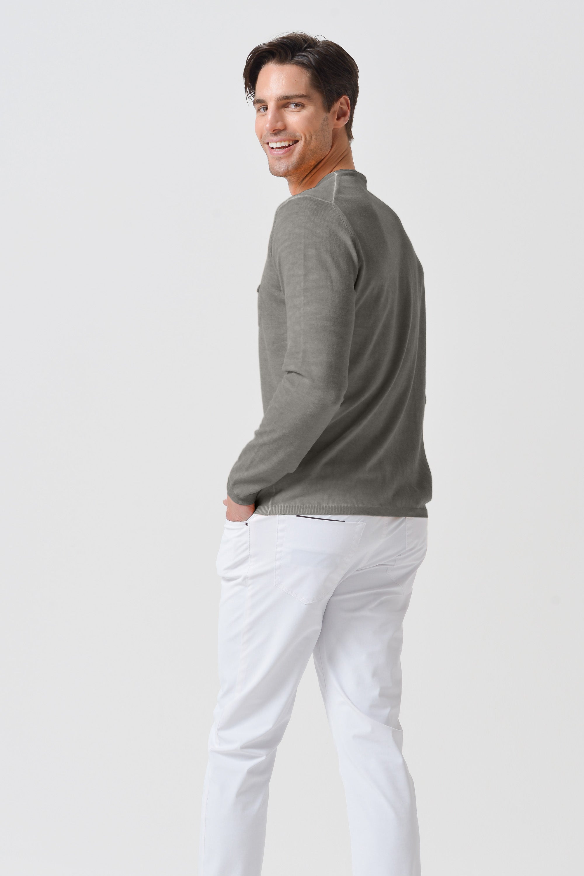 Rolled Hems Cotton Sweater - Dolphin