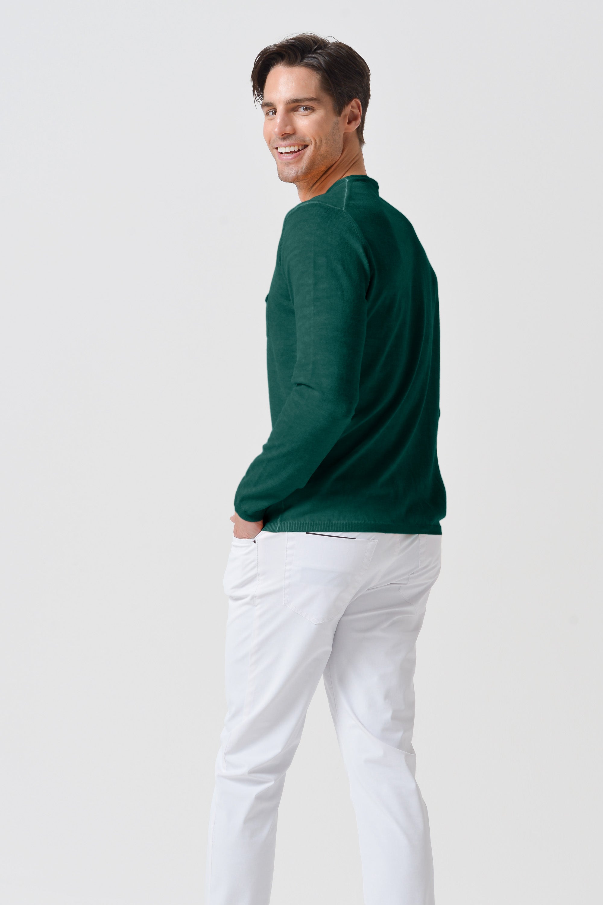 Rolled Hems Cotton Sweater - Lagoon