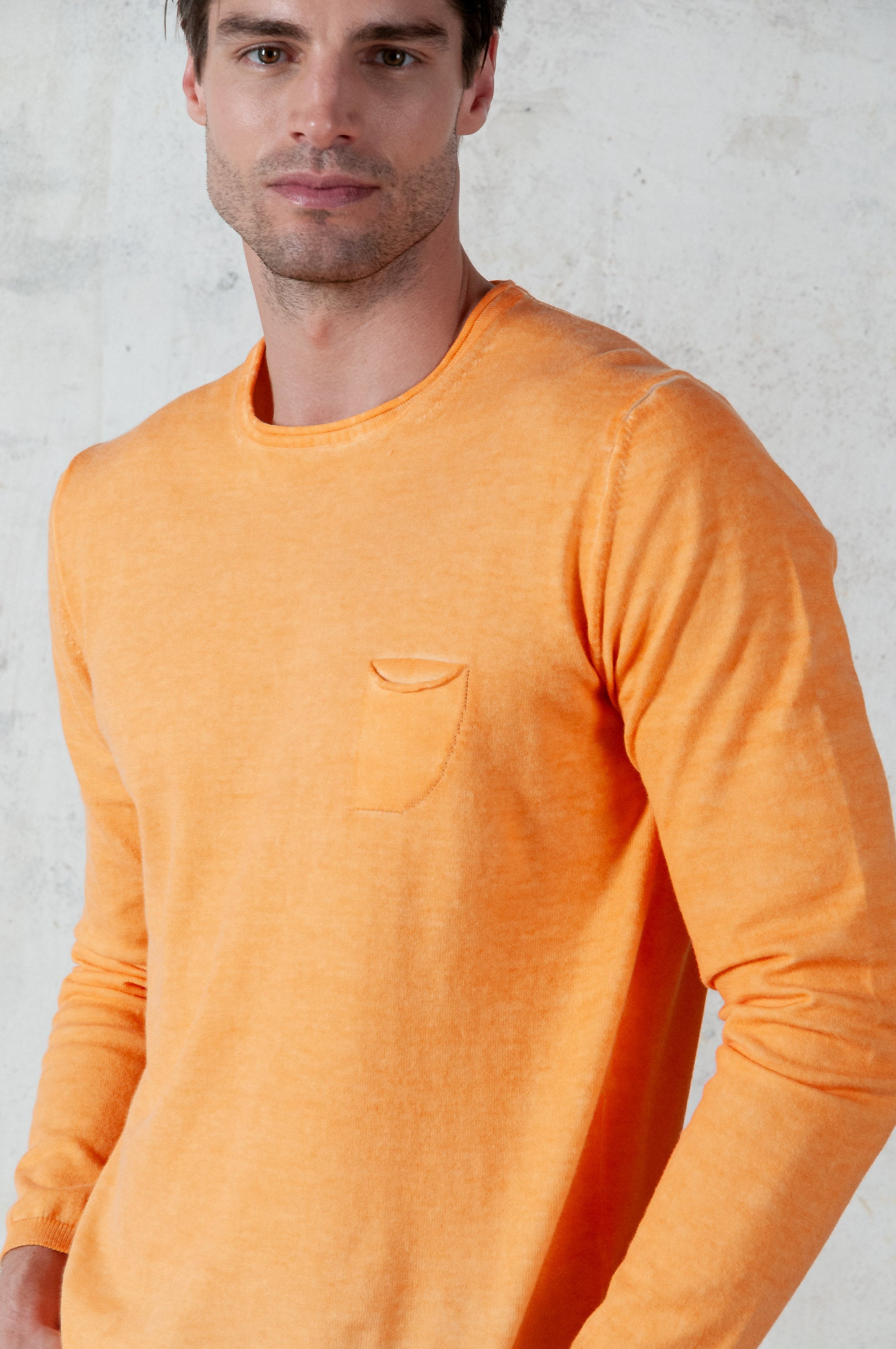 Rolled Hems Cotton Sweater - Apricot