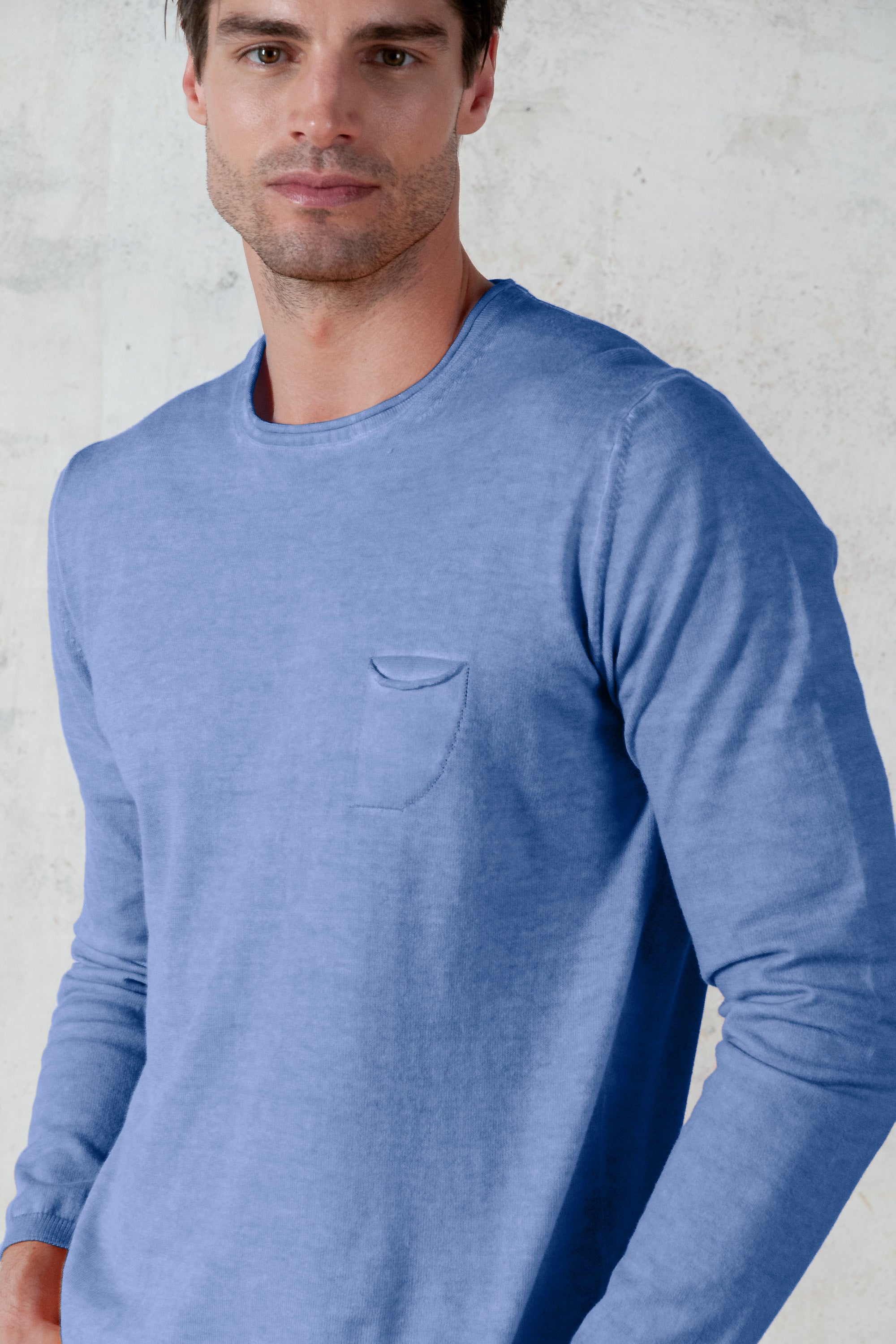 Rolled Hems Cotton Sweater - Bay