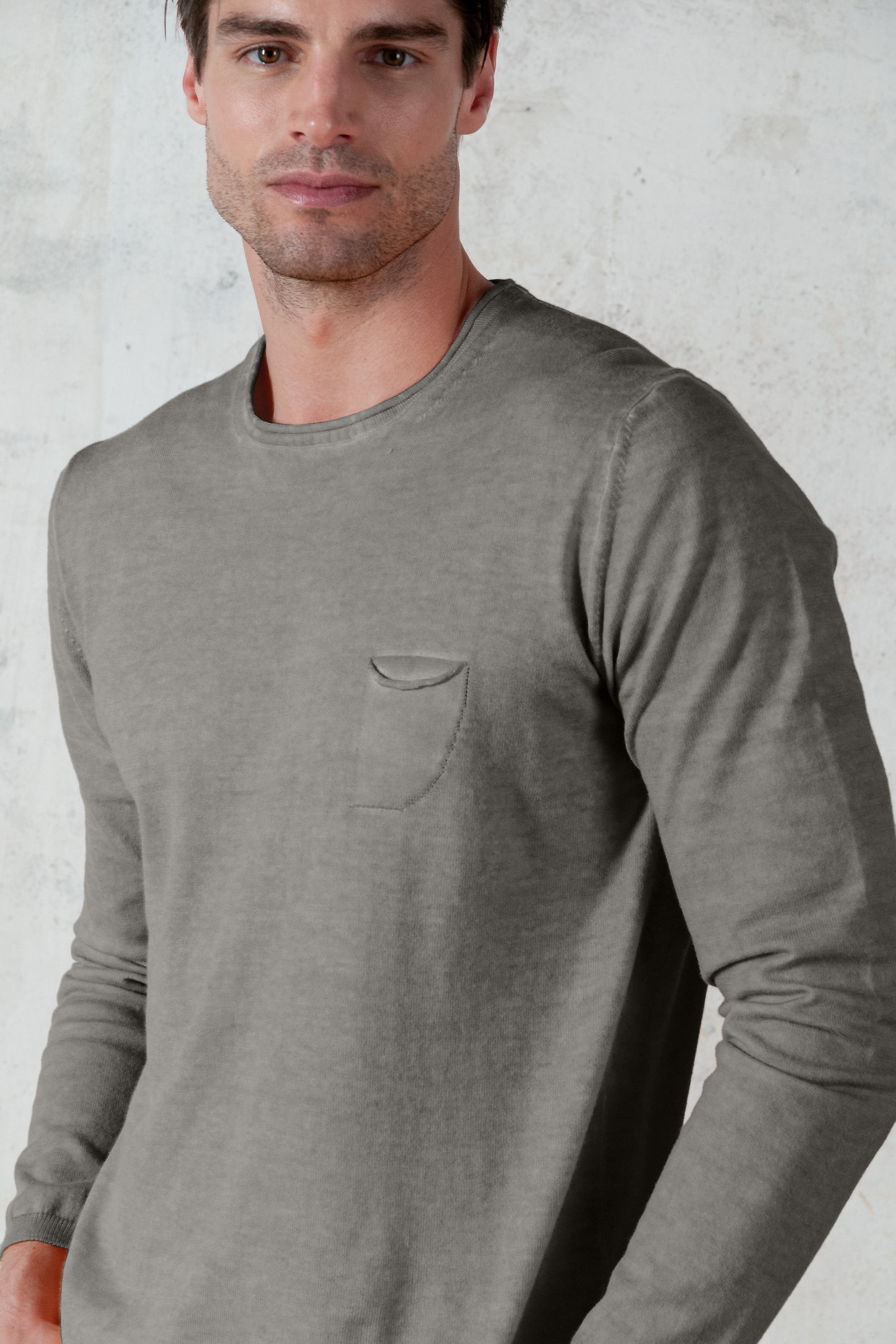 Rolled Hems Cotton Sweater - Dolphin
