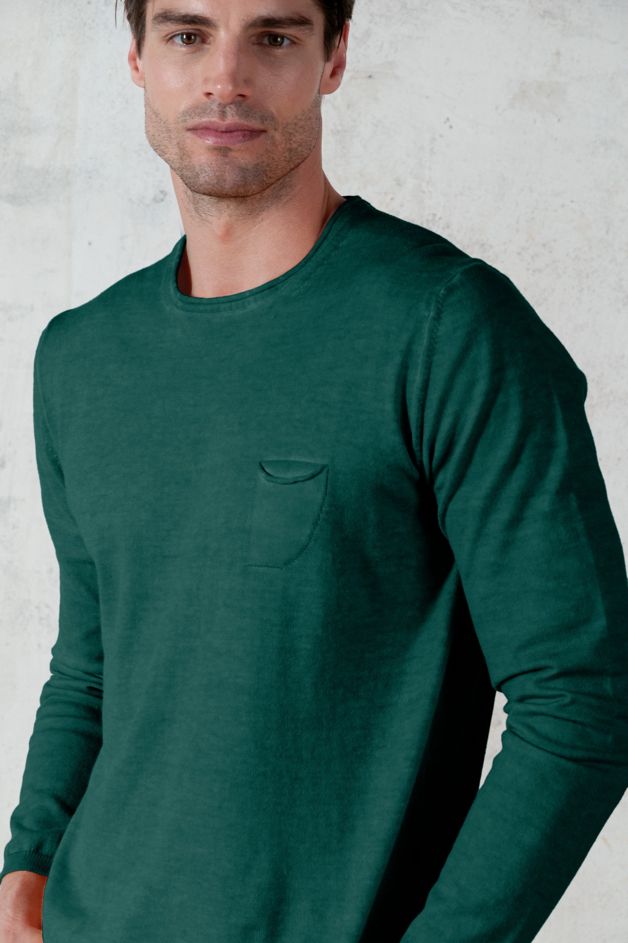 Rolled Hems Cotton Sweater - Lagoon