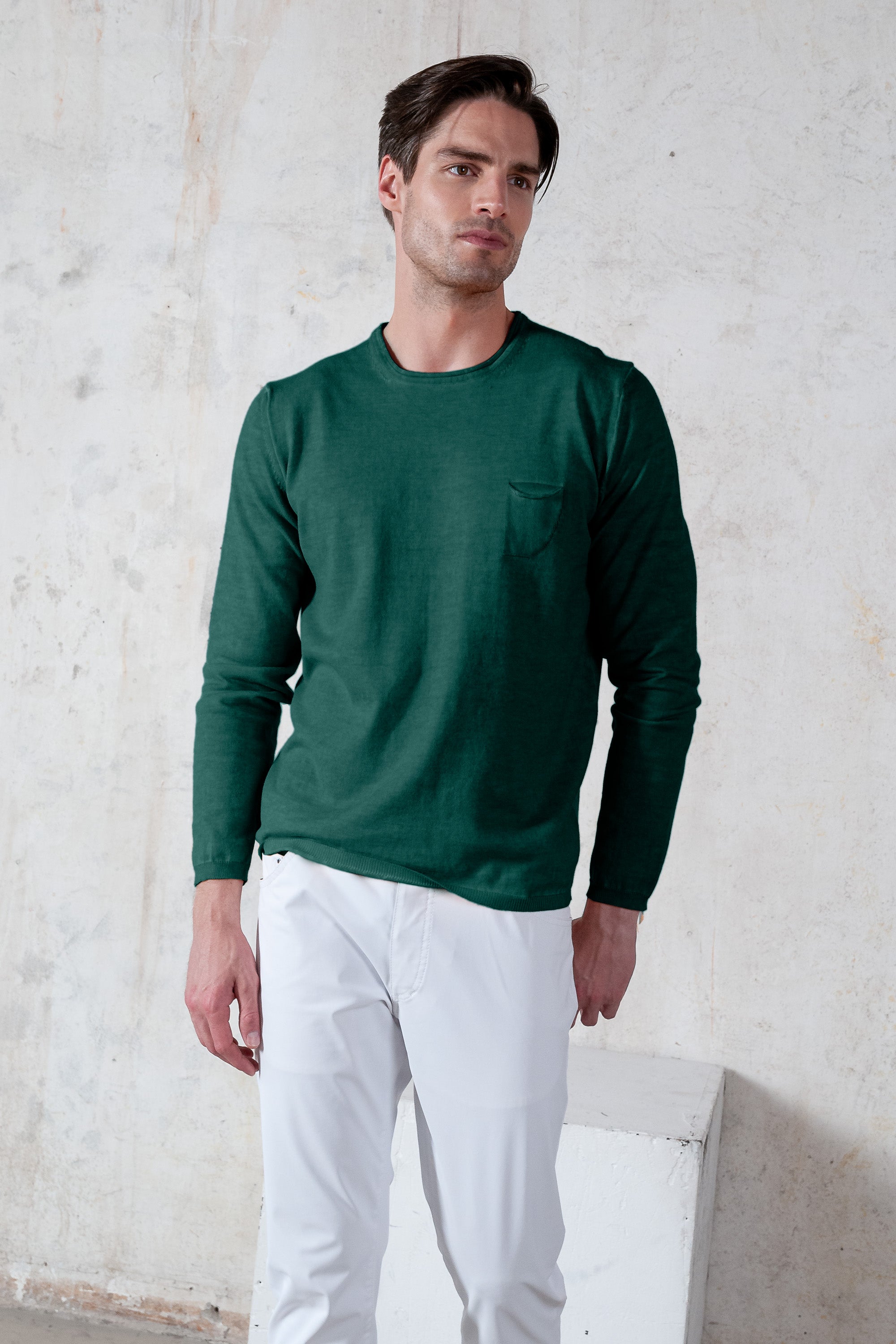 Rolled Hems Cotton Sweater - Lagoon