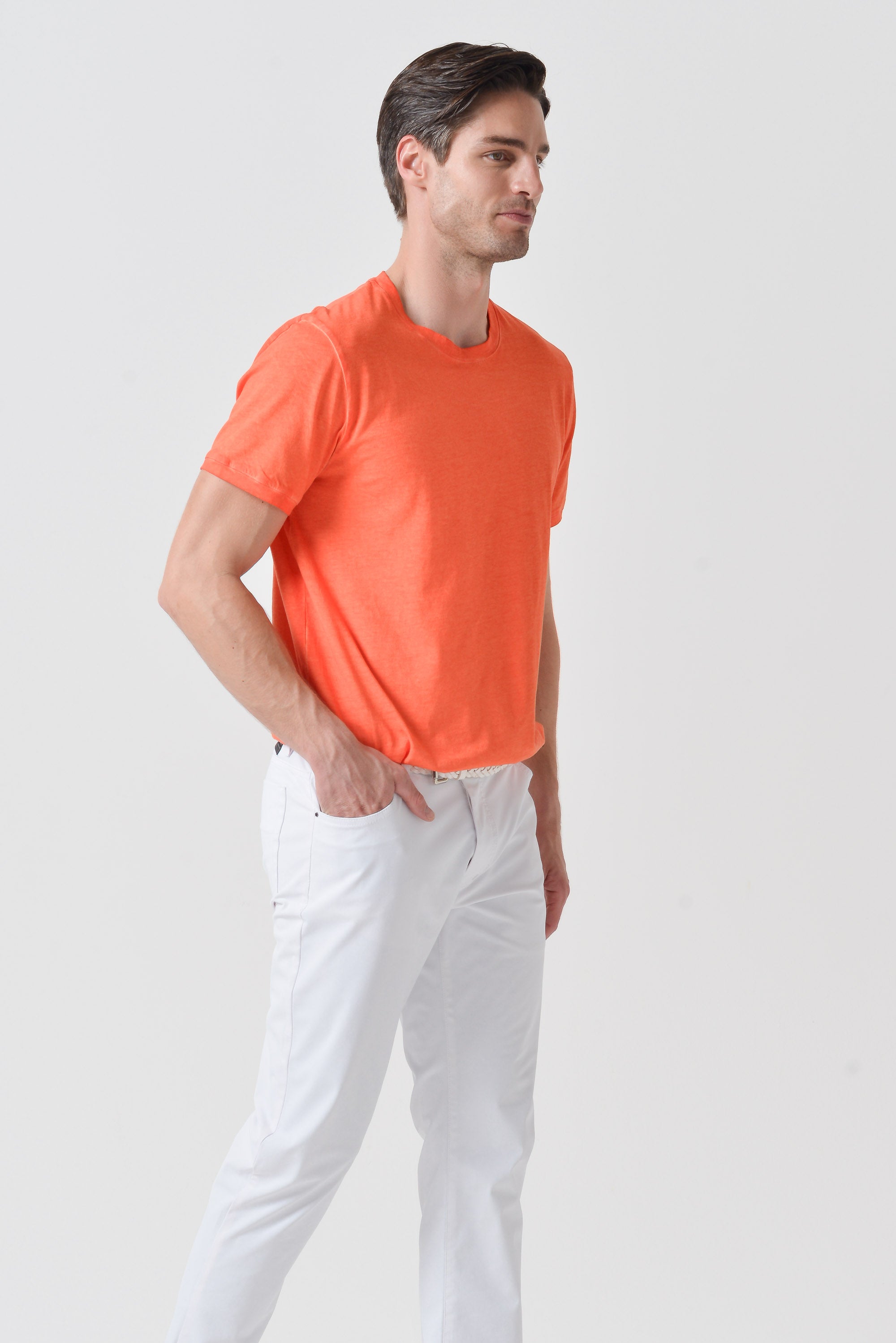 Smart Casual Cotton T-Shirt - Papaya