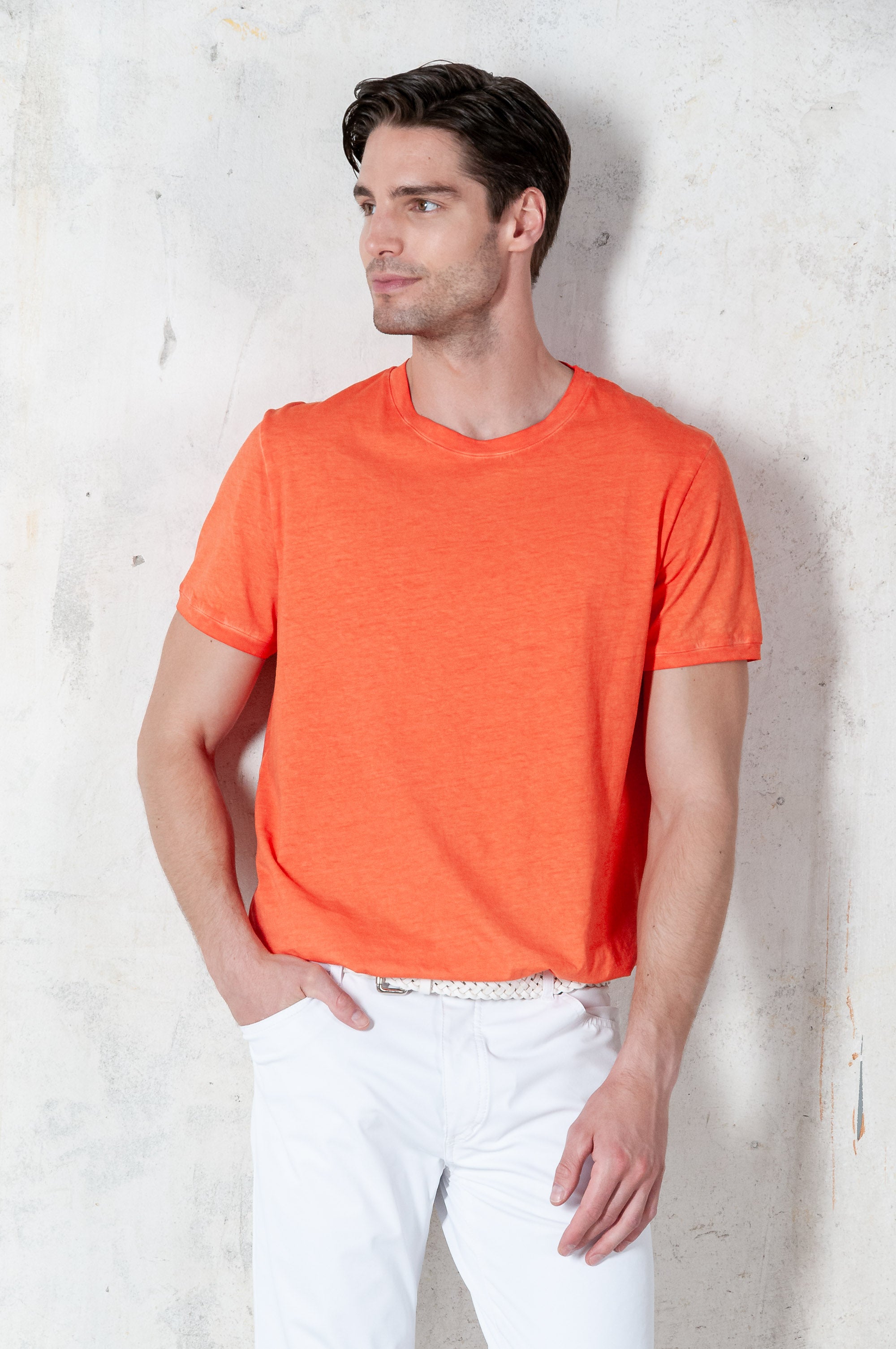 Smart Casual Cotton T-Shirt - Papaya