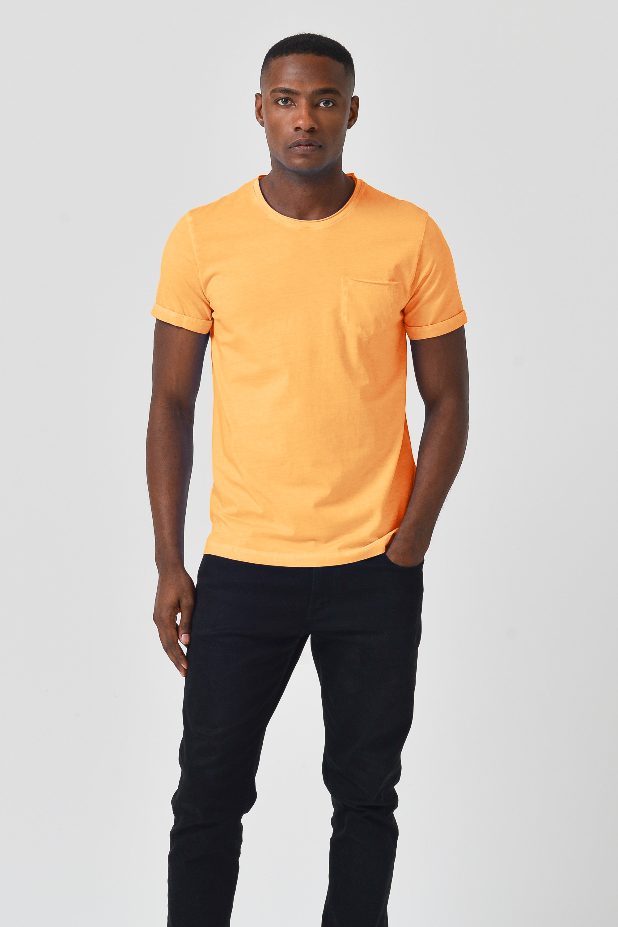 Plain Pocket Cotton T-Shirt - Apricot