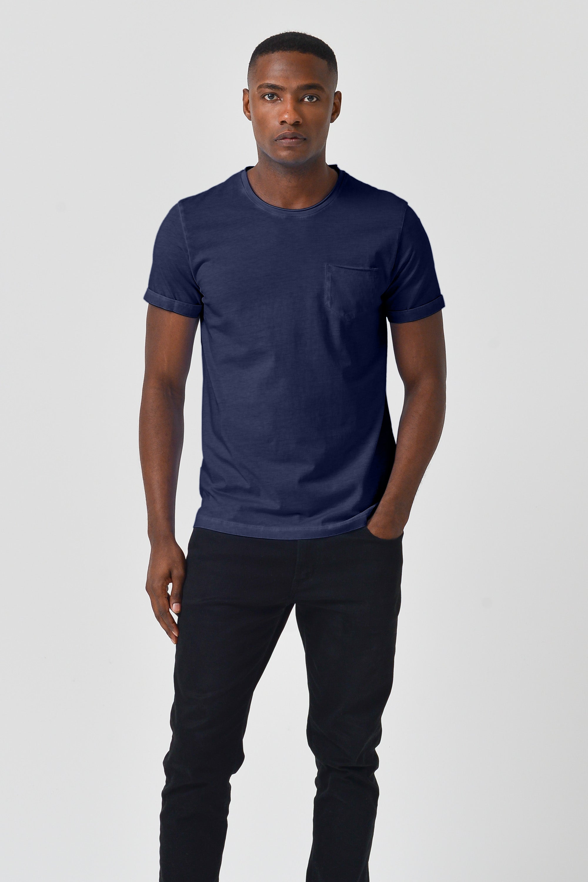 Plain Pocket Cotton T-Shirt - Navy