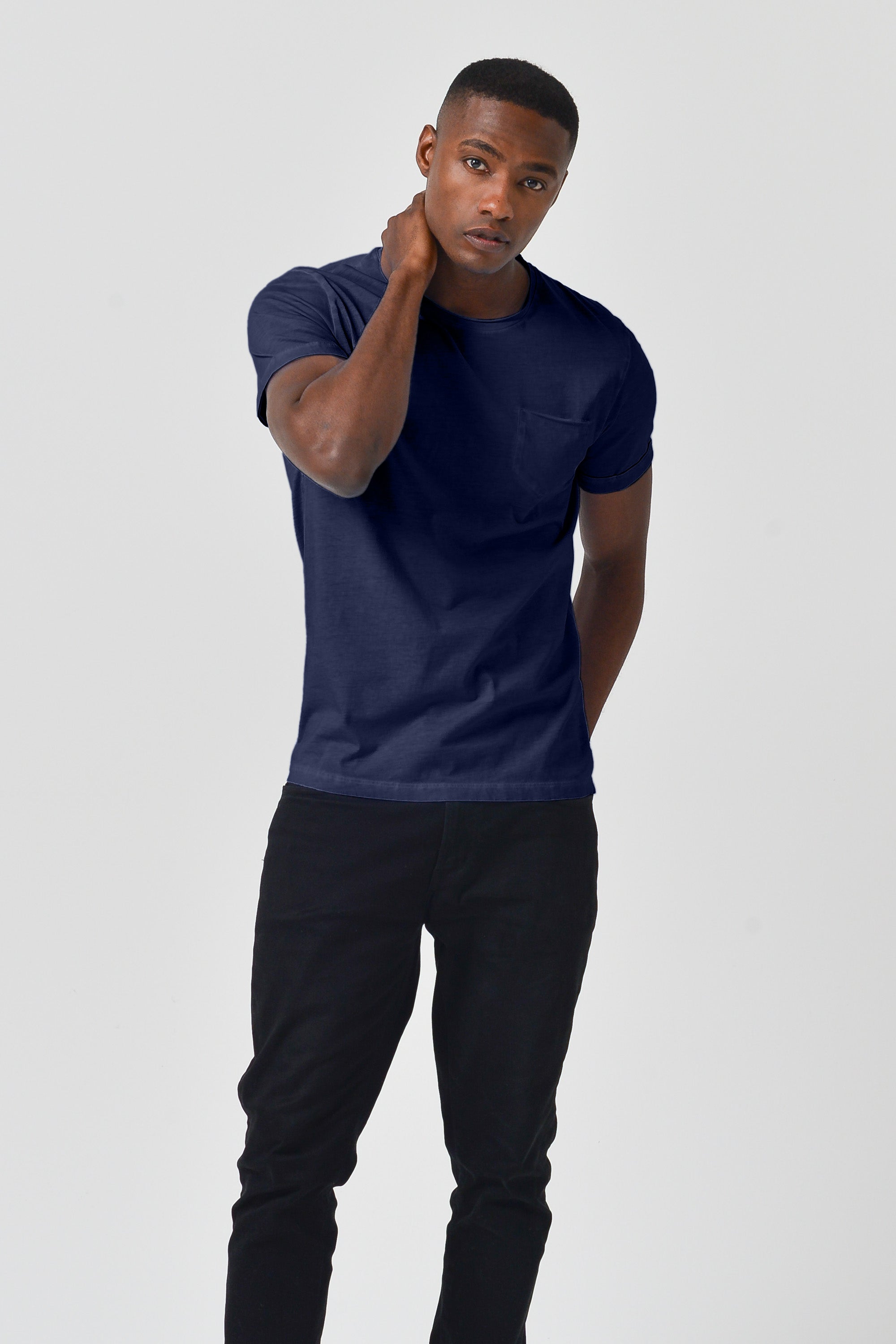 Plain Pocket Cotton T-Shirt - Navy