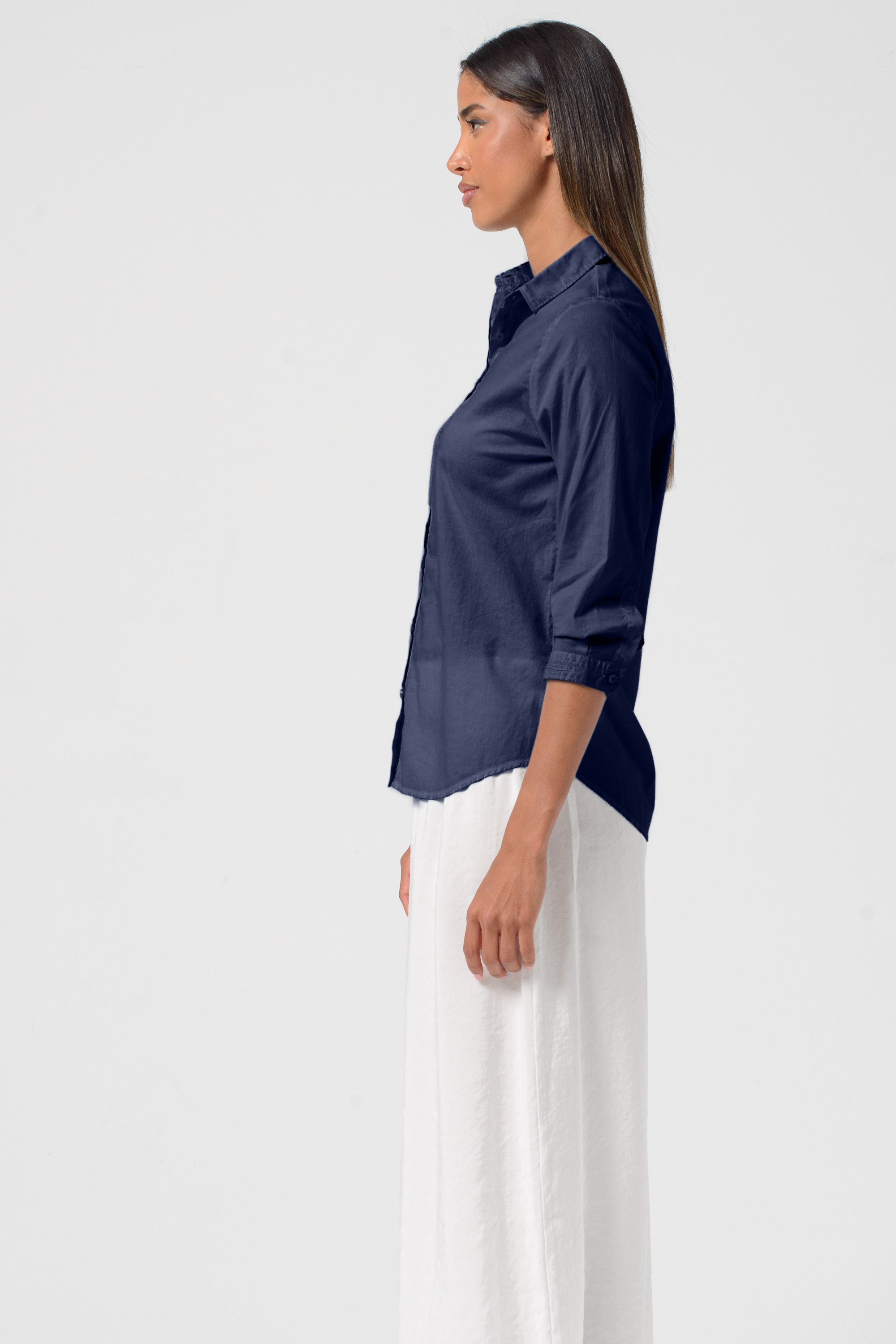 Camicia Popeline Manica 3/4 - Navy