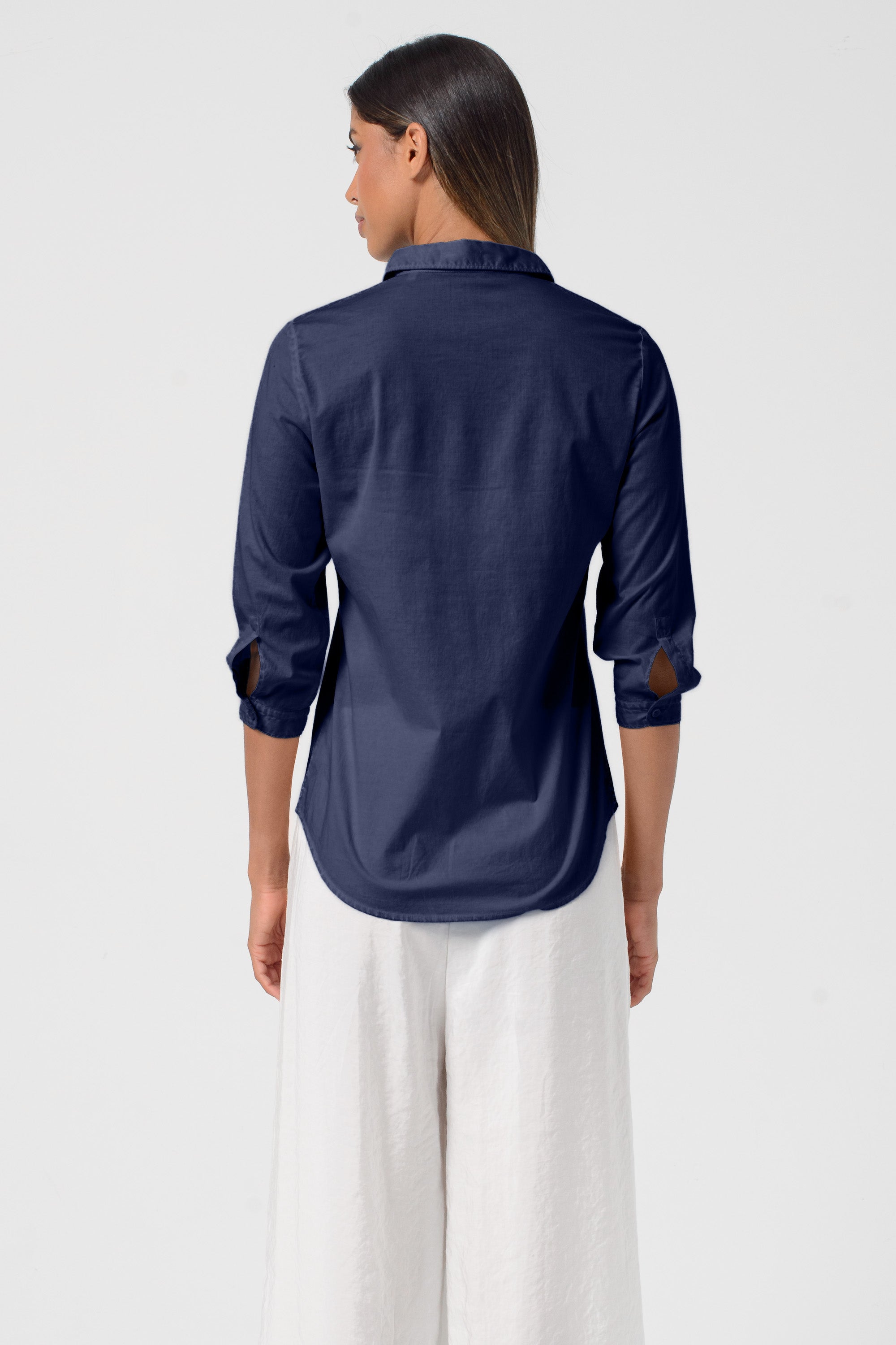 Camicia Popeline Manica 3/4 - Navy