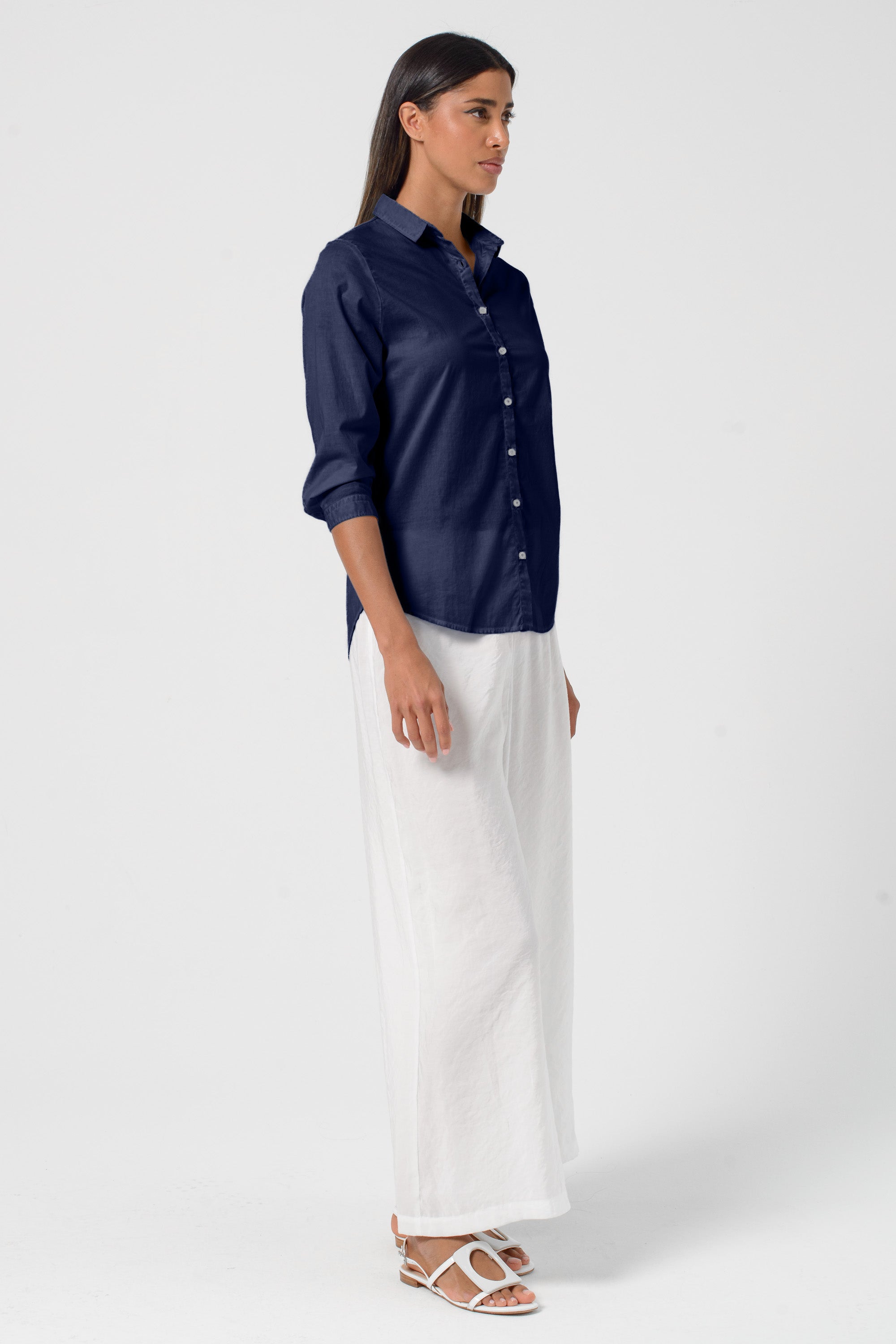 Camicia Popeline Manica 3/4 - Navy