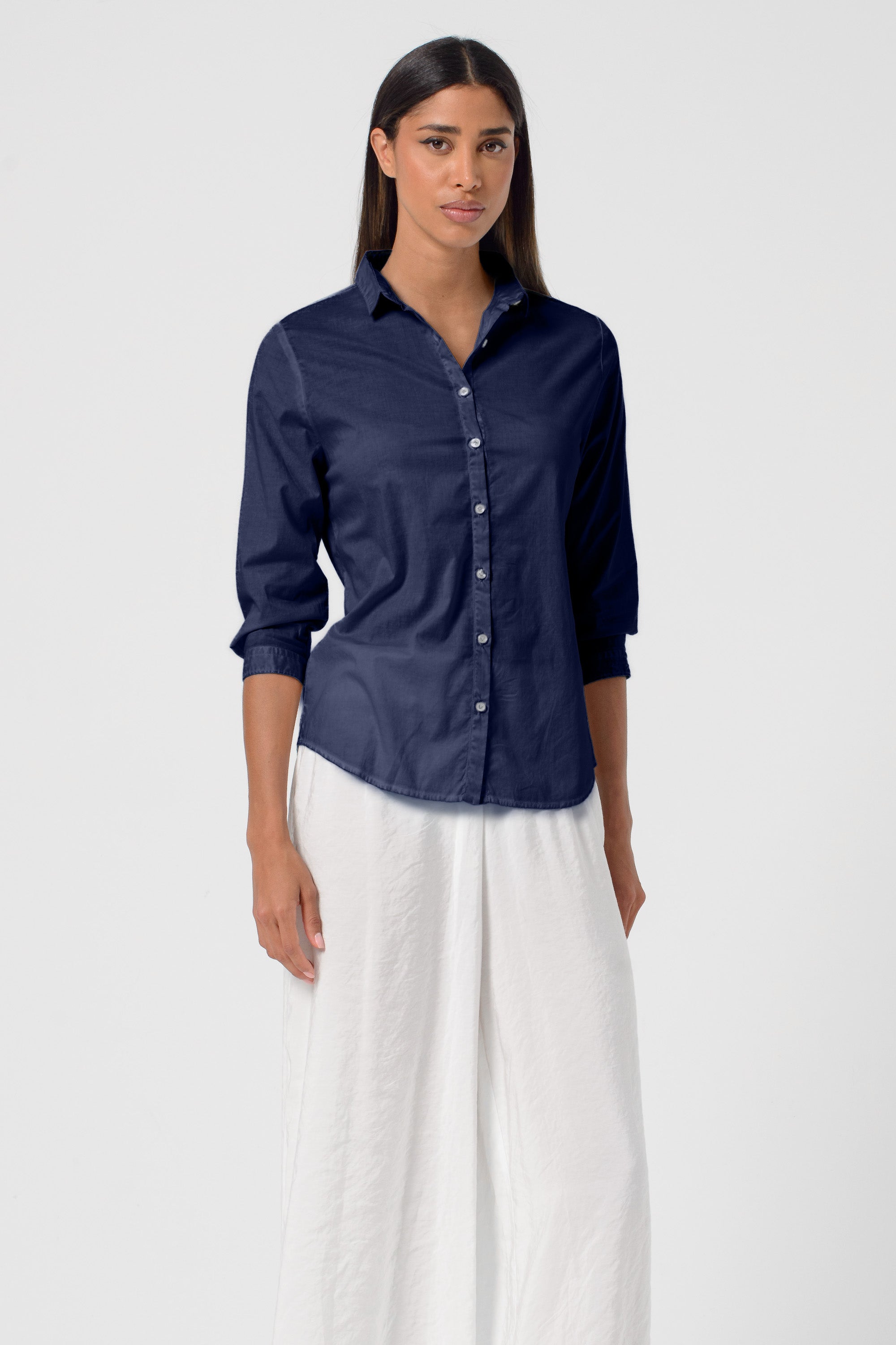 Camicia Popeline Manica 3/4 - Navy