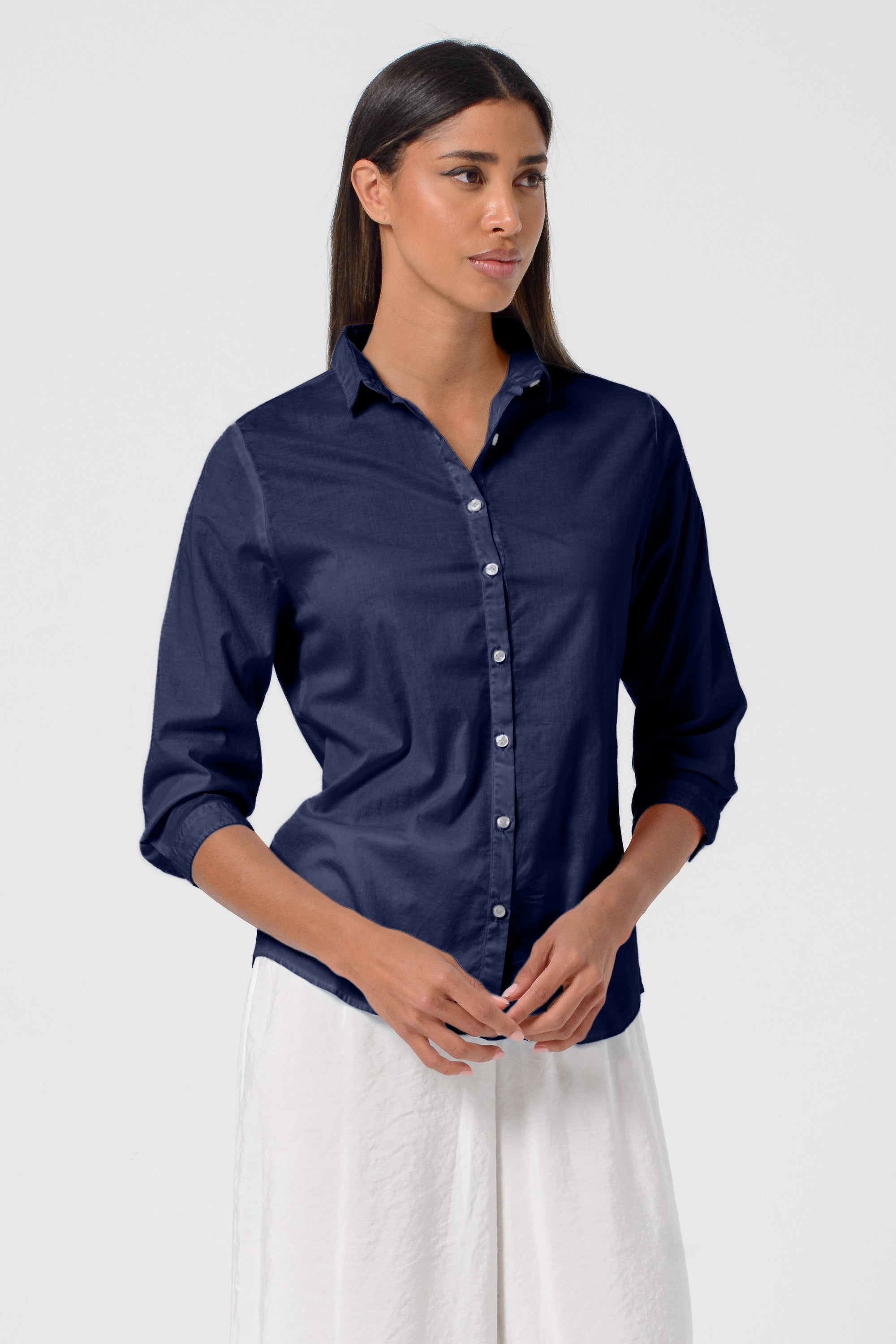 Camicia Popeline Manica 3/4 - Navy