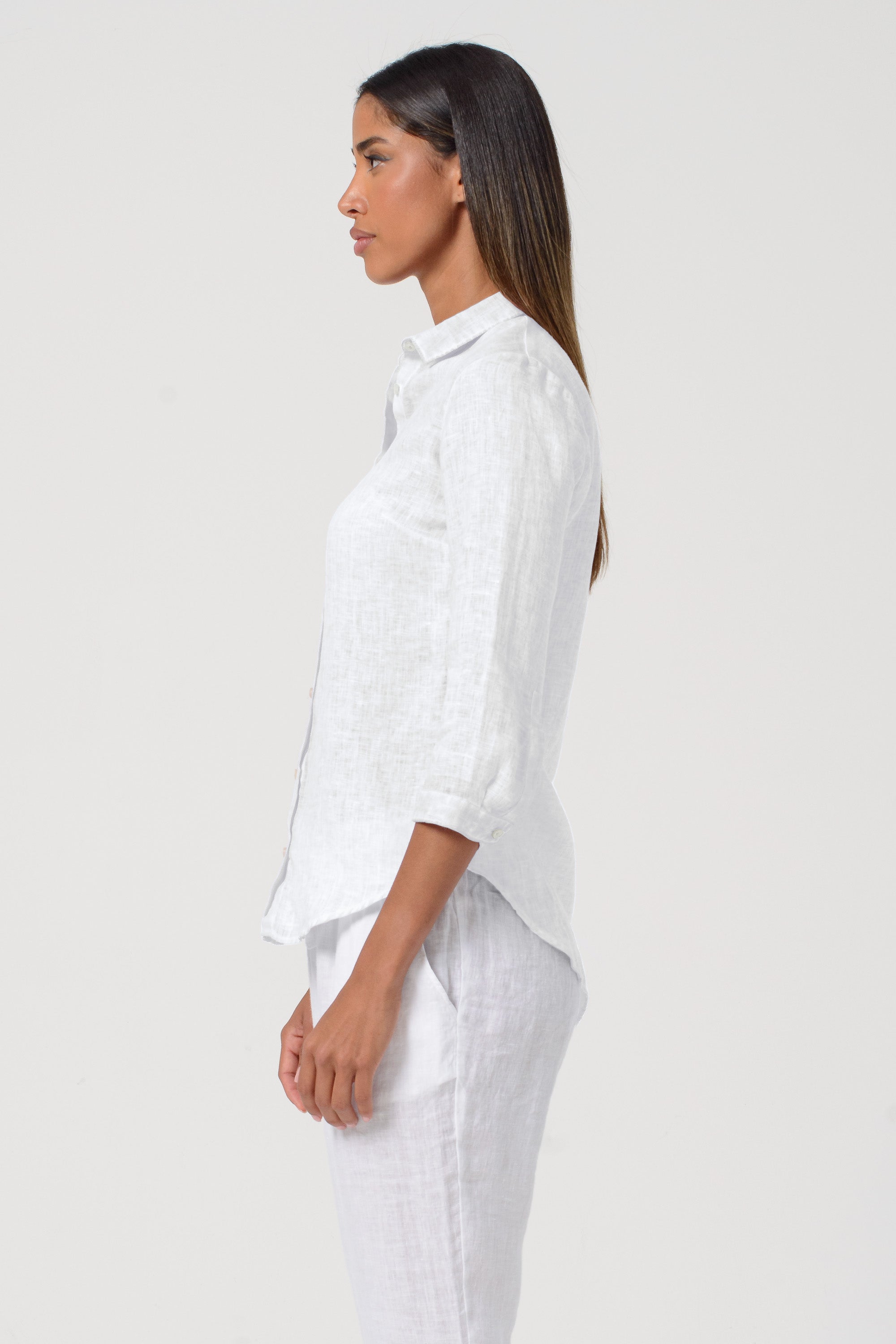 Camicia Slim Lino Manica 3/4 - Bianco