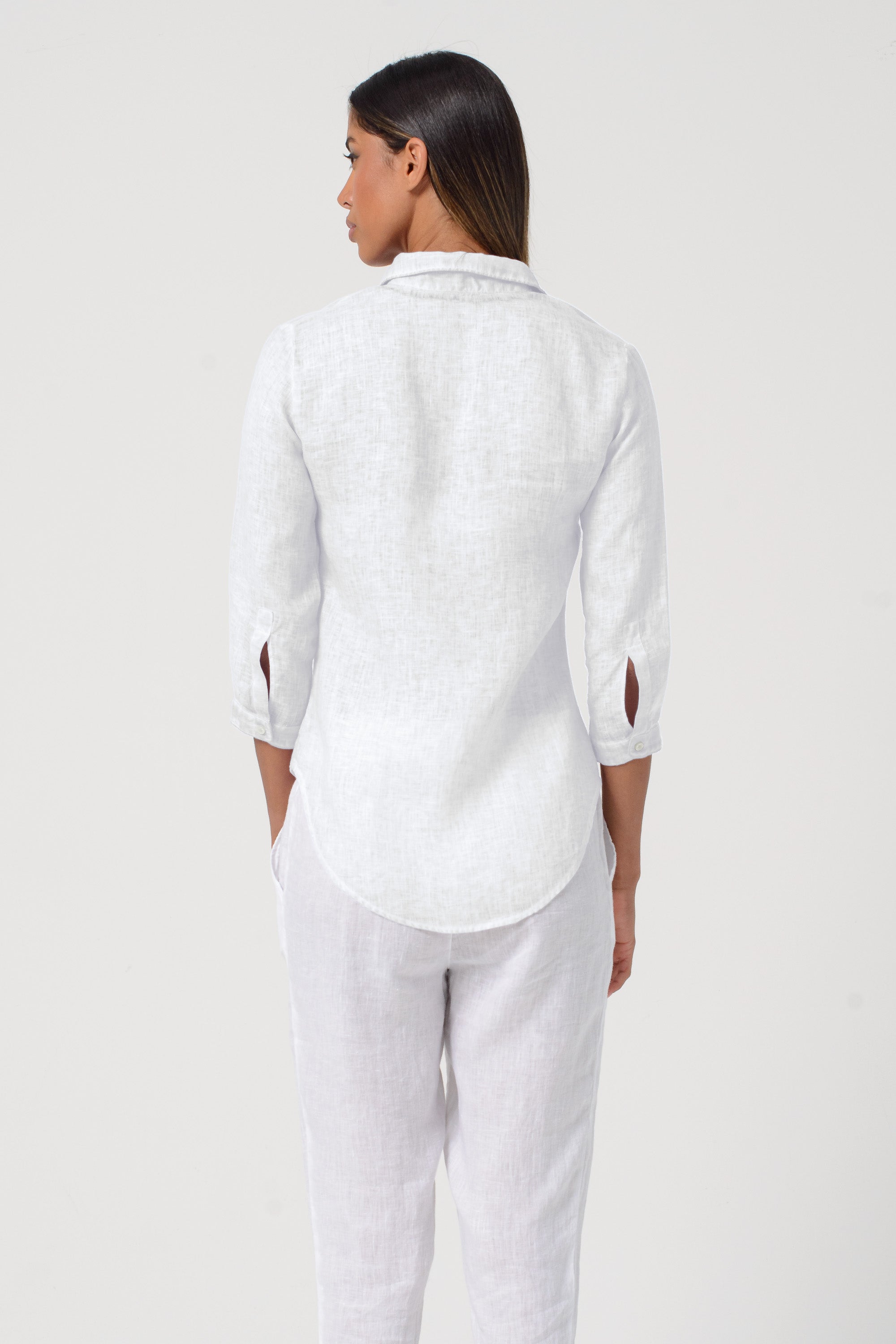 Camicia Slim Lino Manica 3/4 - Bianco