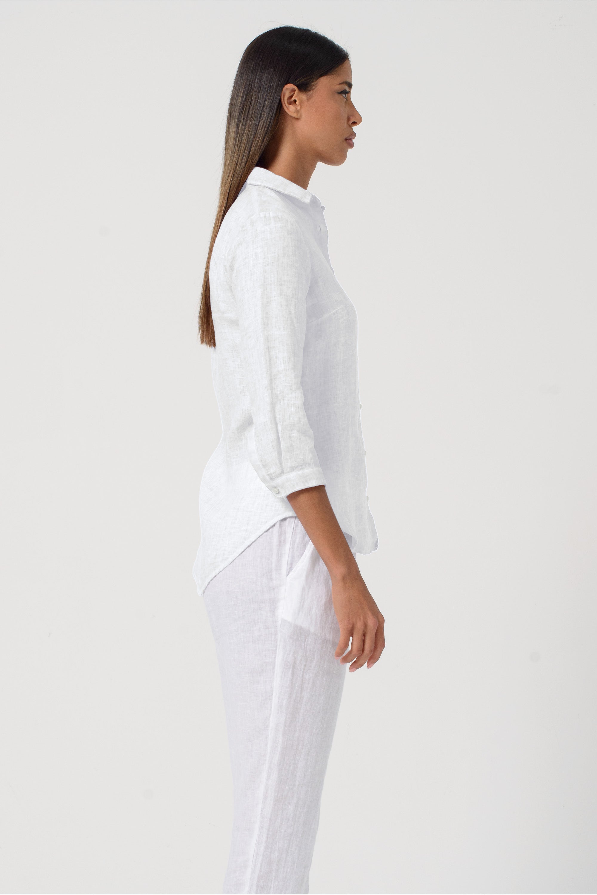 Camicia Slim Lino Manica 3/4 - Bianco