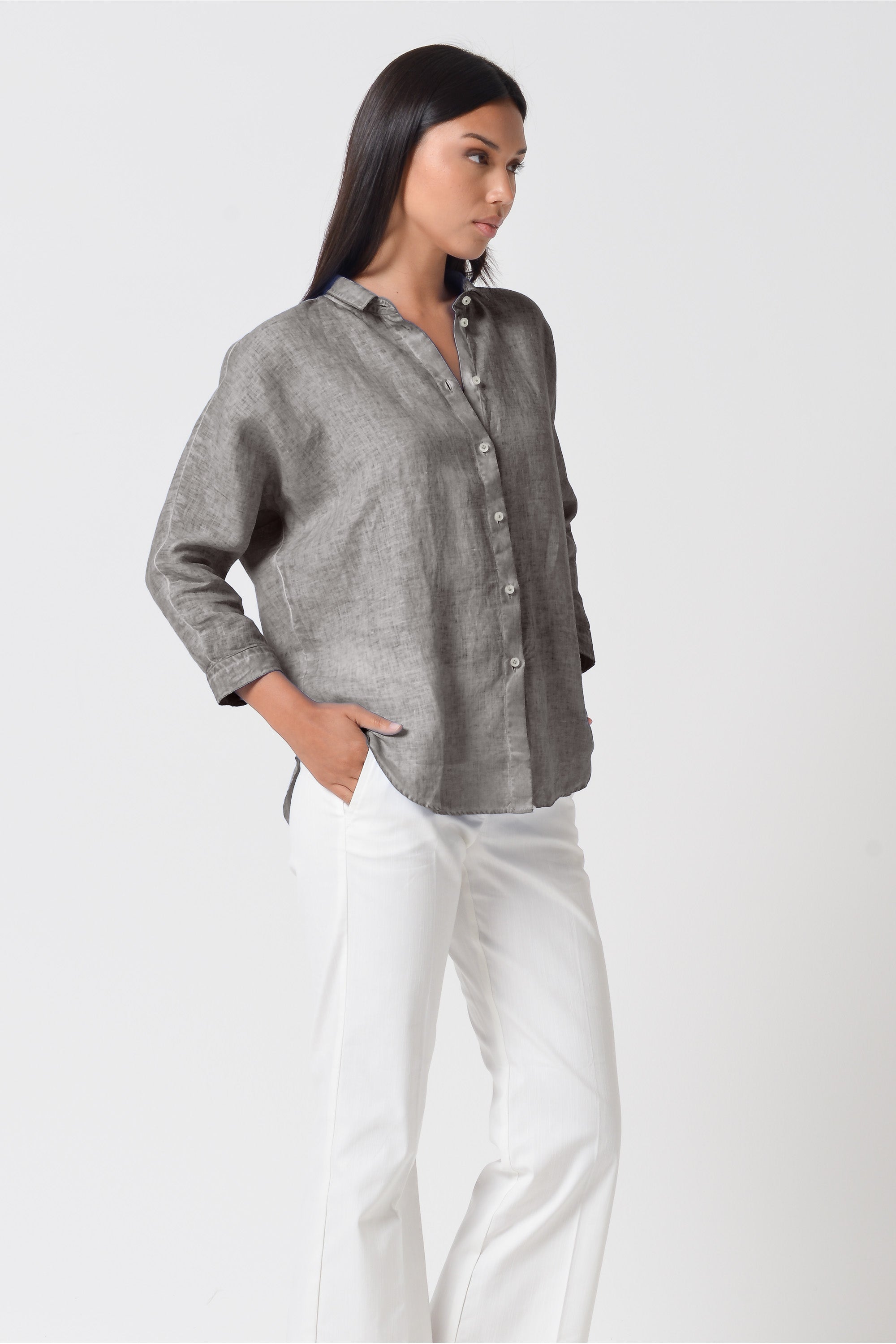 Ollie Blouse in Linen - Steel