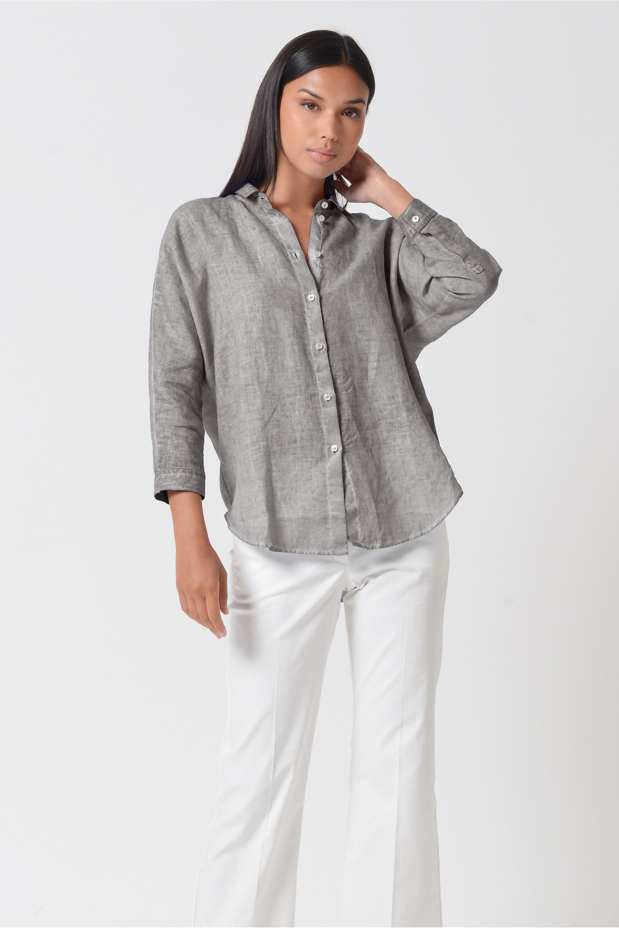 Ollie Blouse in Linen - Steel