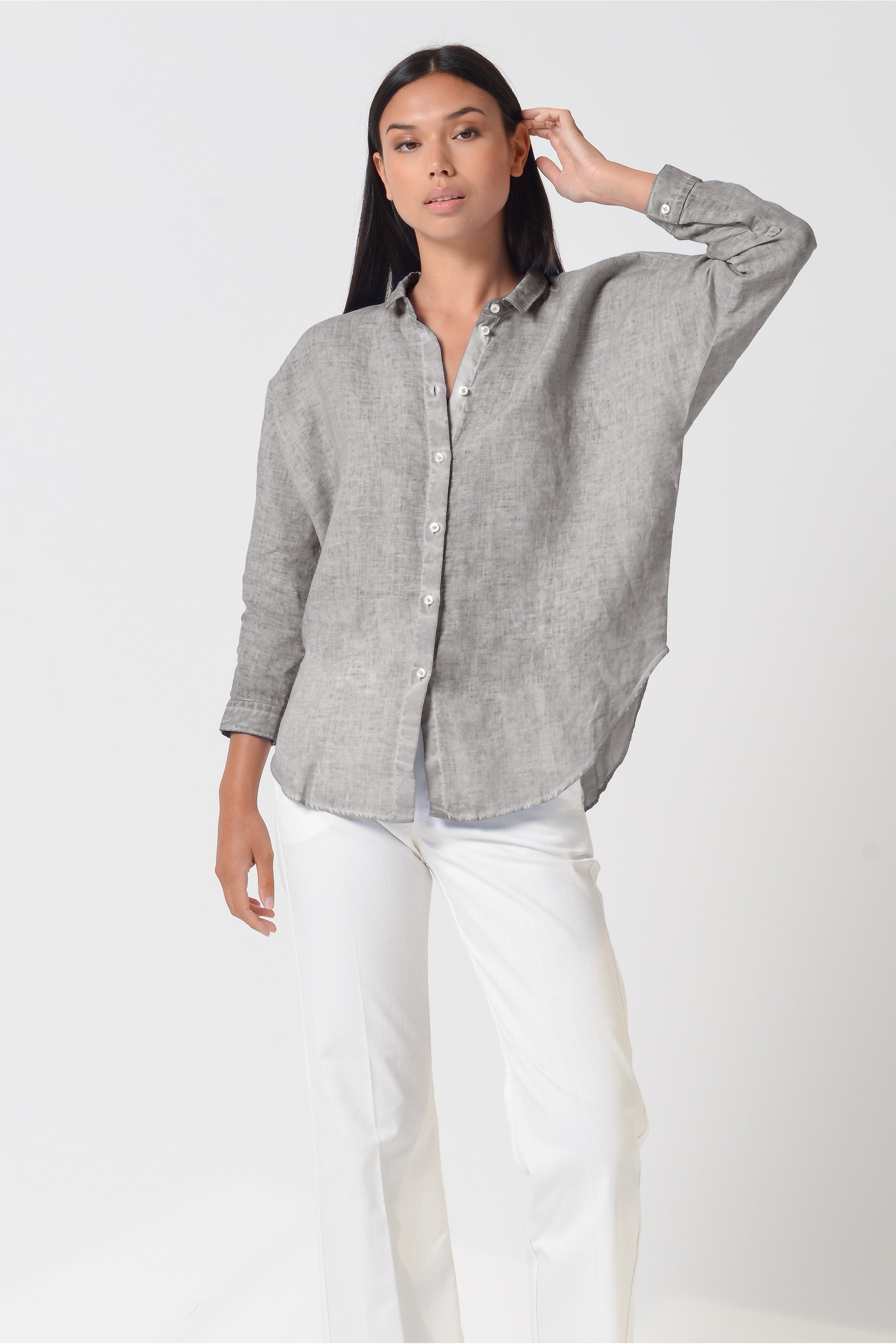 Ollie Blouse in Linen - Steel