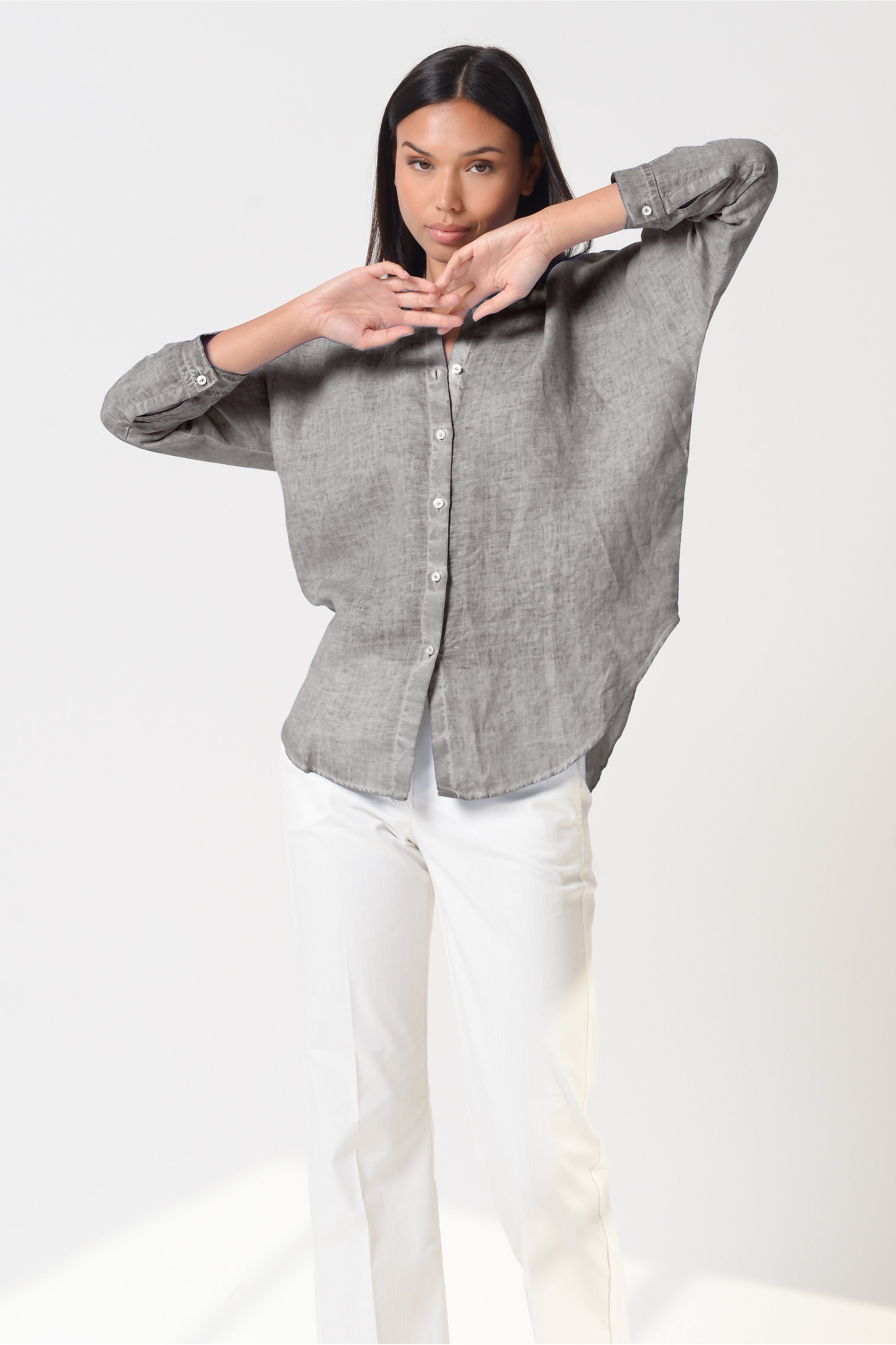 Ollie Blouse in Linen - Steel