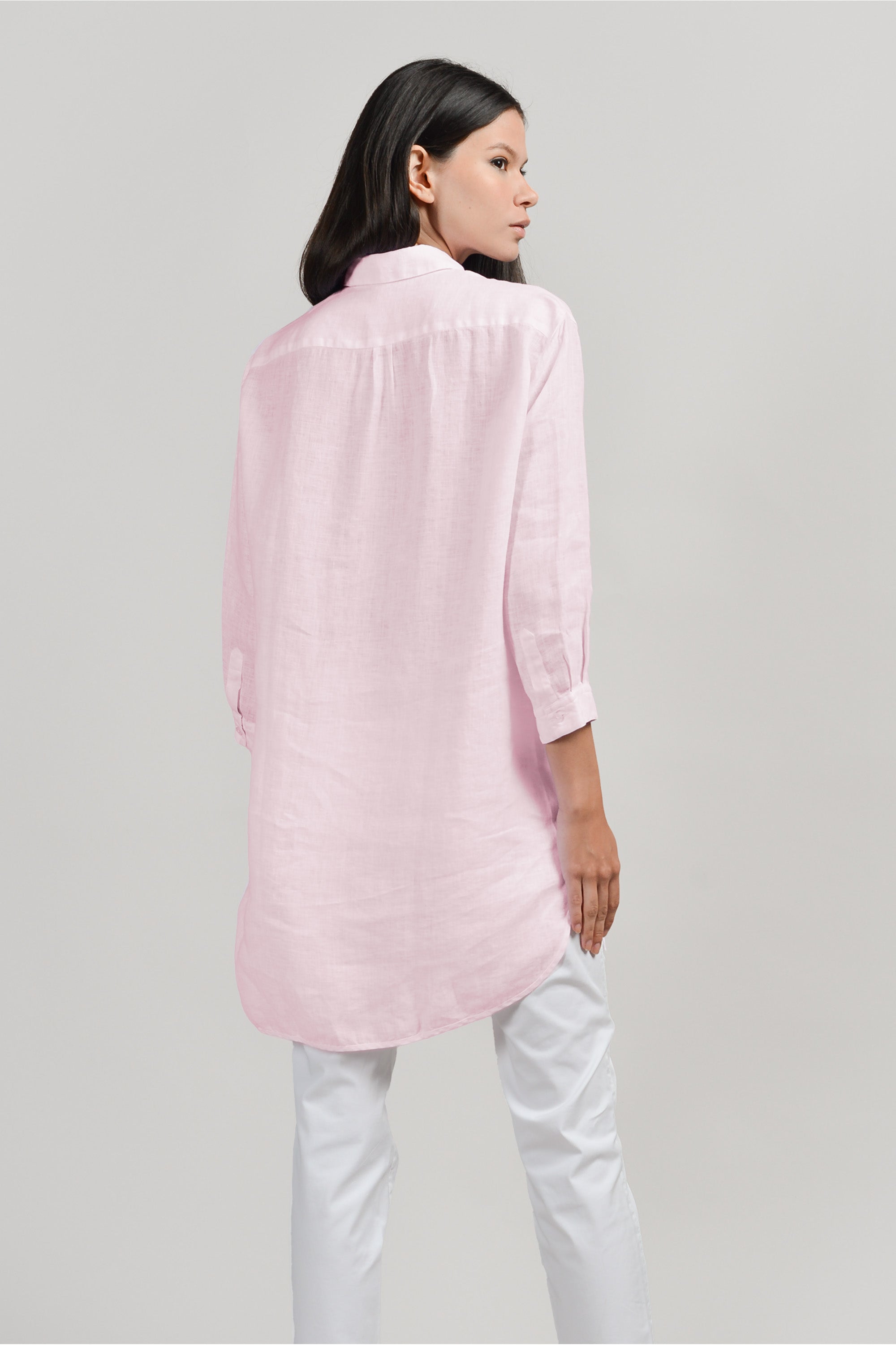 Linen Mini Shirtdress - Rose