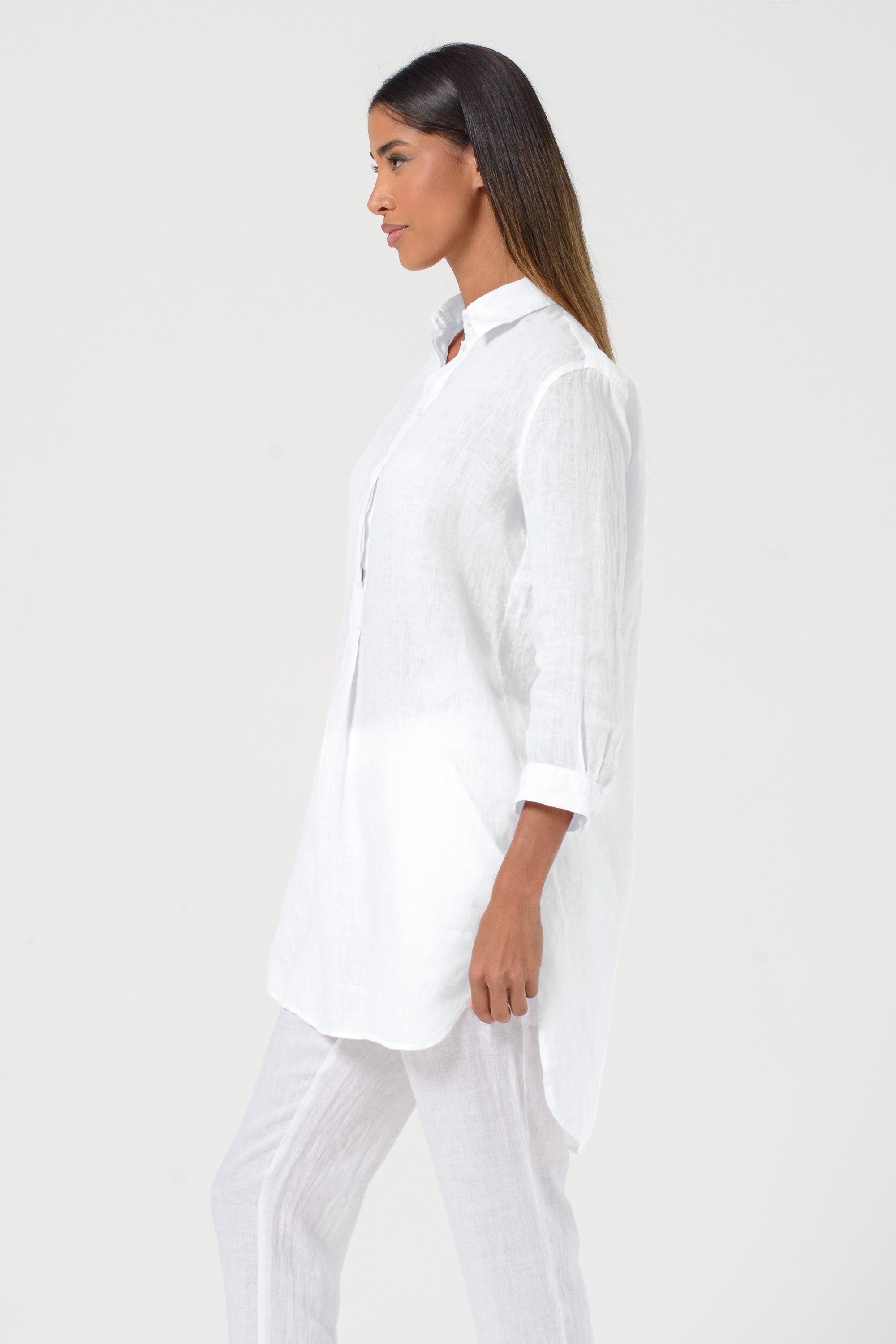 Mini Linen Shirtdress - White