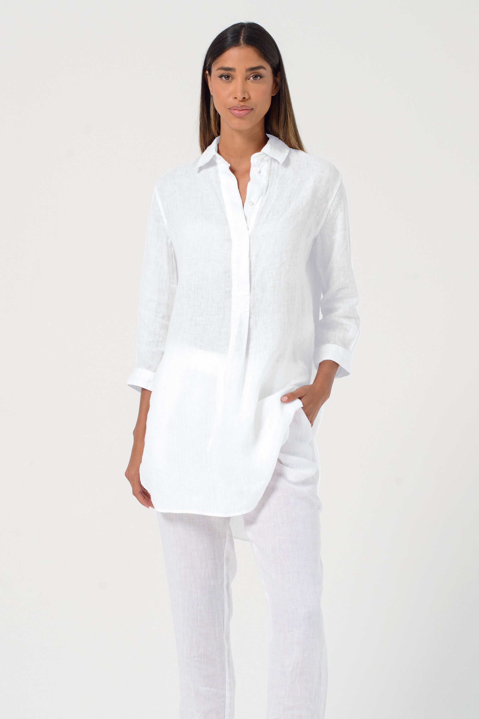 Mini Linen Shirtdress - White