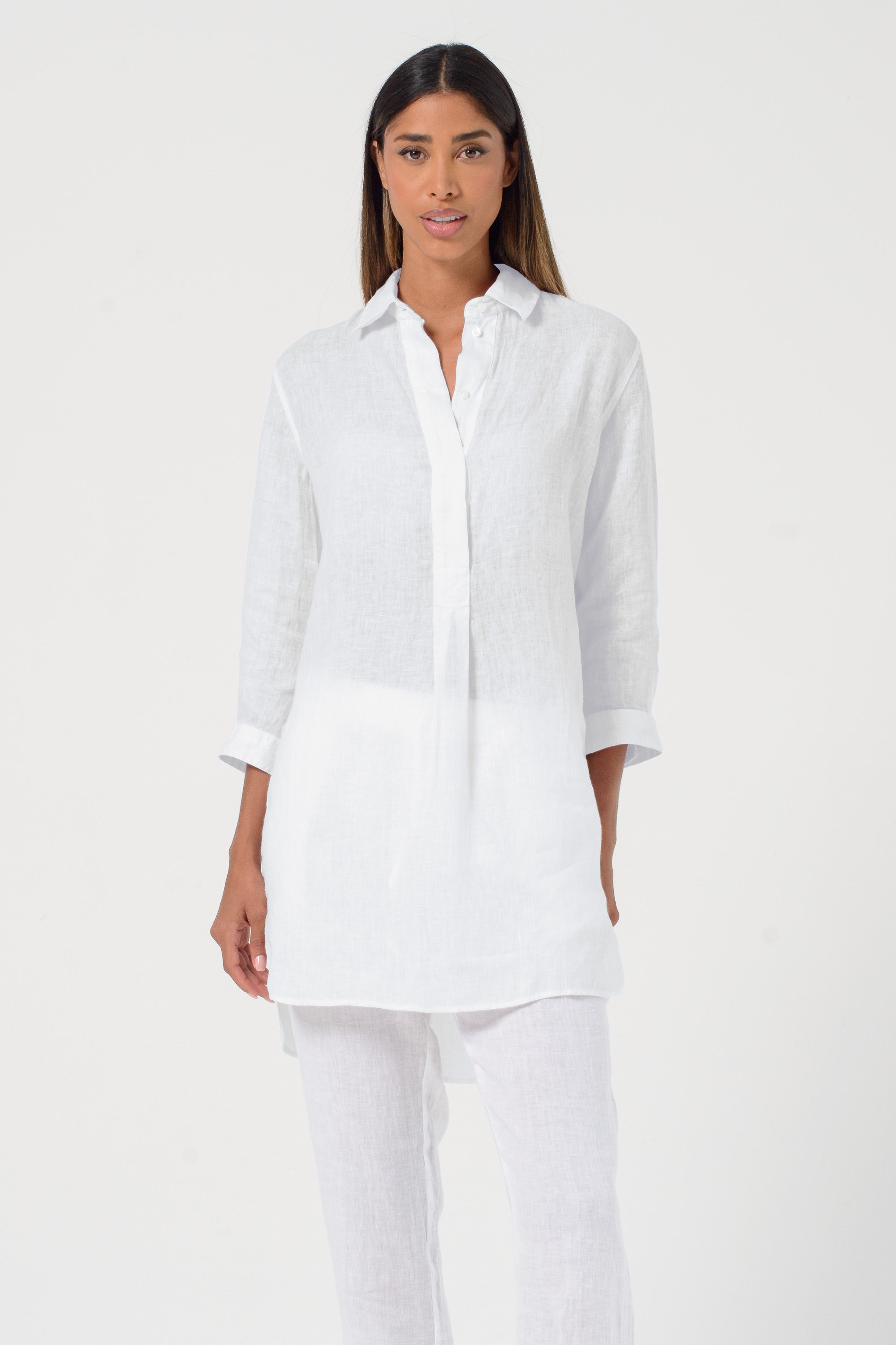 Mini Linen Shirtdress - White