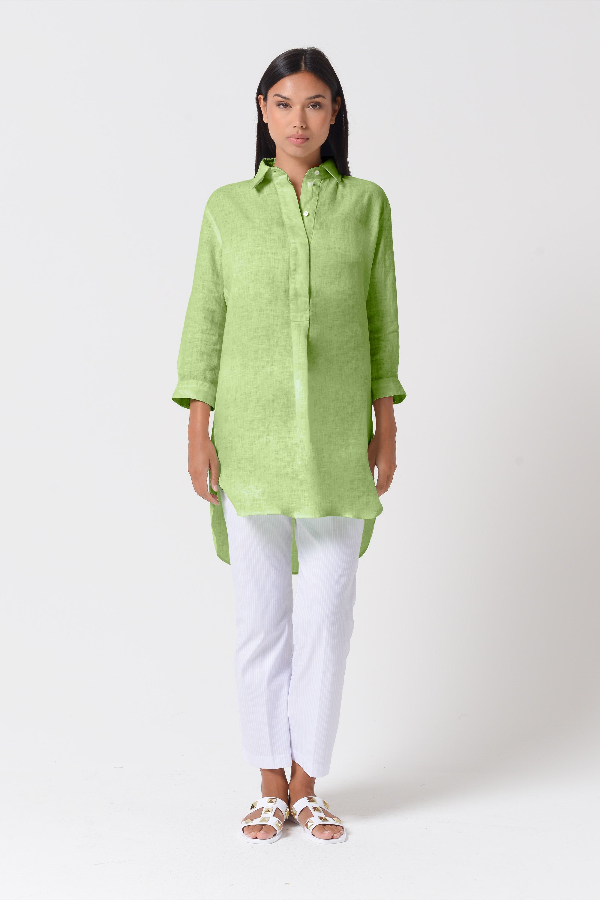 Mini Linen Shirtdress in Kiwi