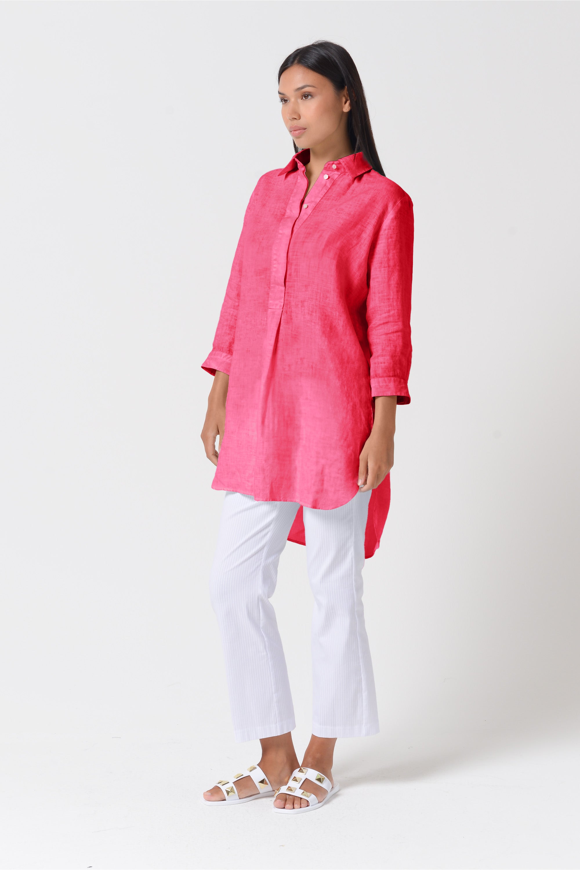 Mini Linen Shirtdress - Azalea