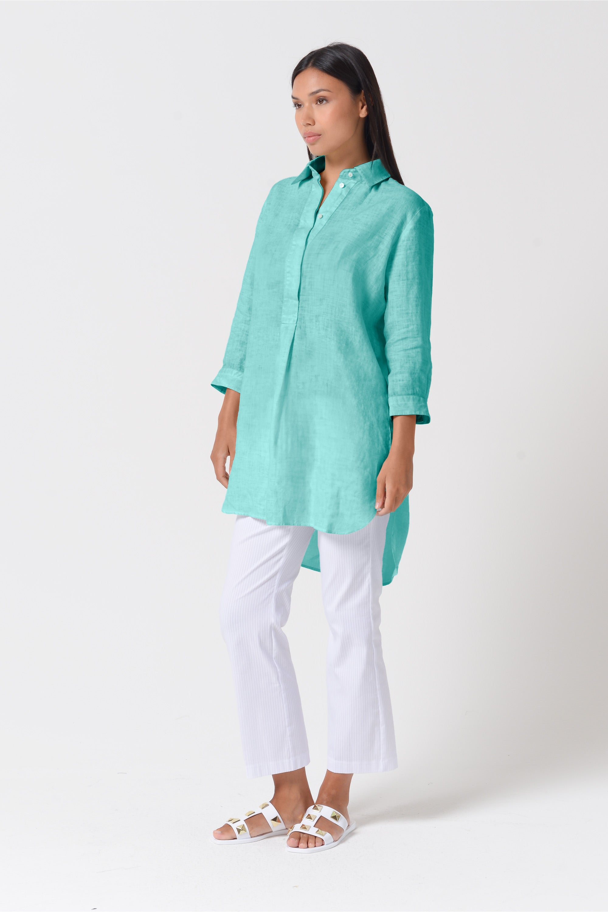 Mini Linen Shirtdress - Water