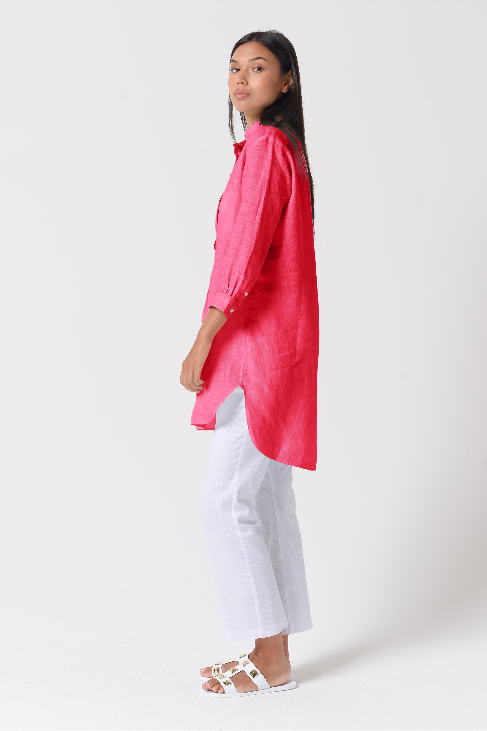Mini Linen Shirtdress - Azalea