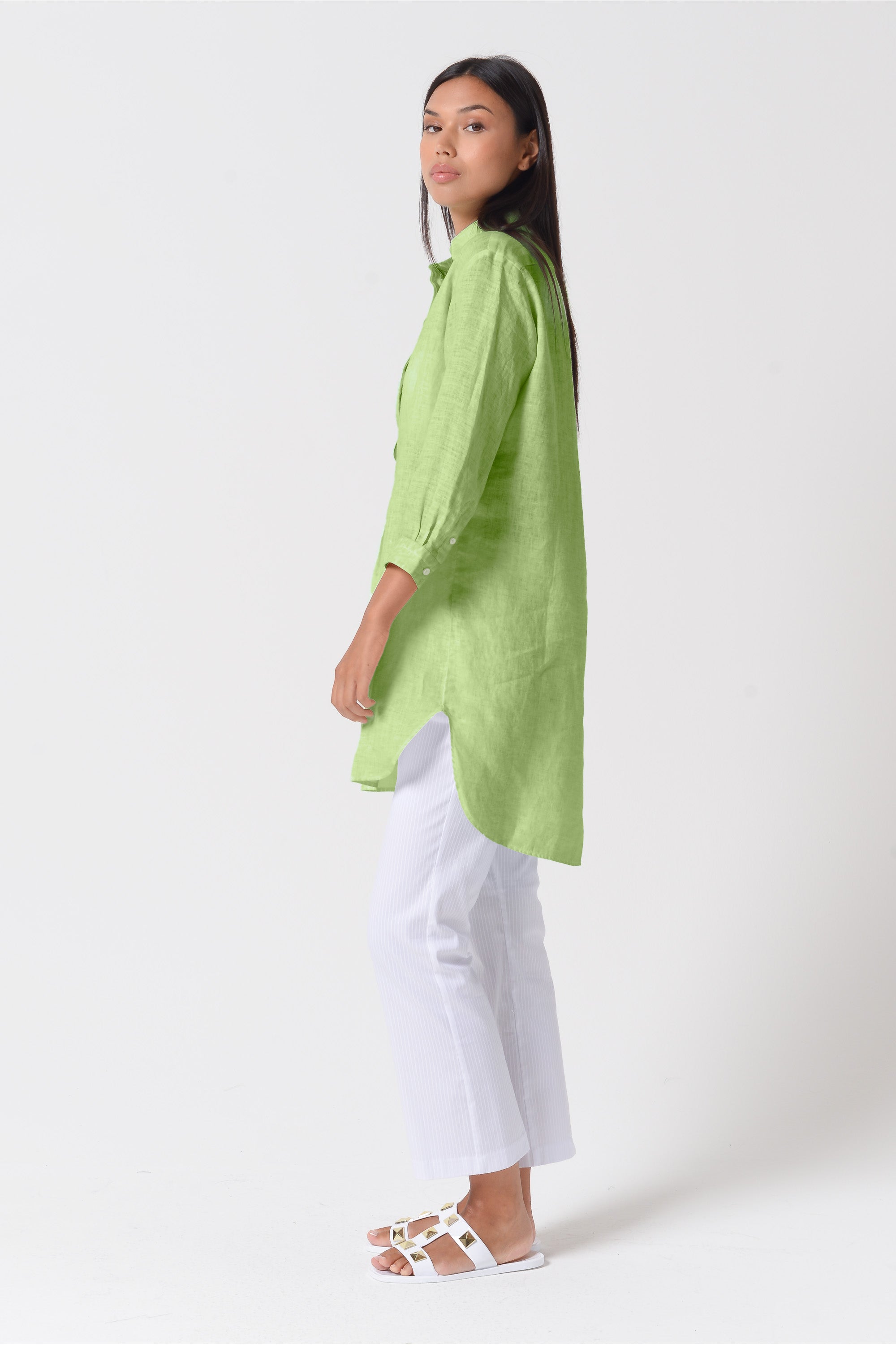 Mini Linen Shirtdress - Kiwi