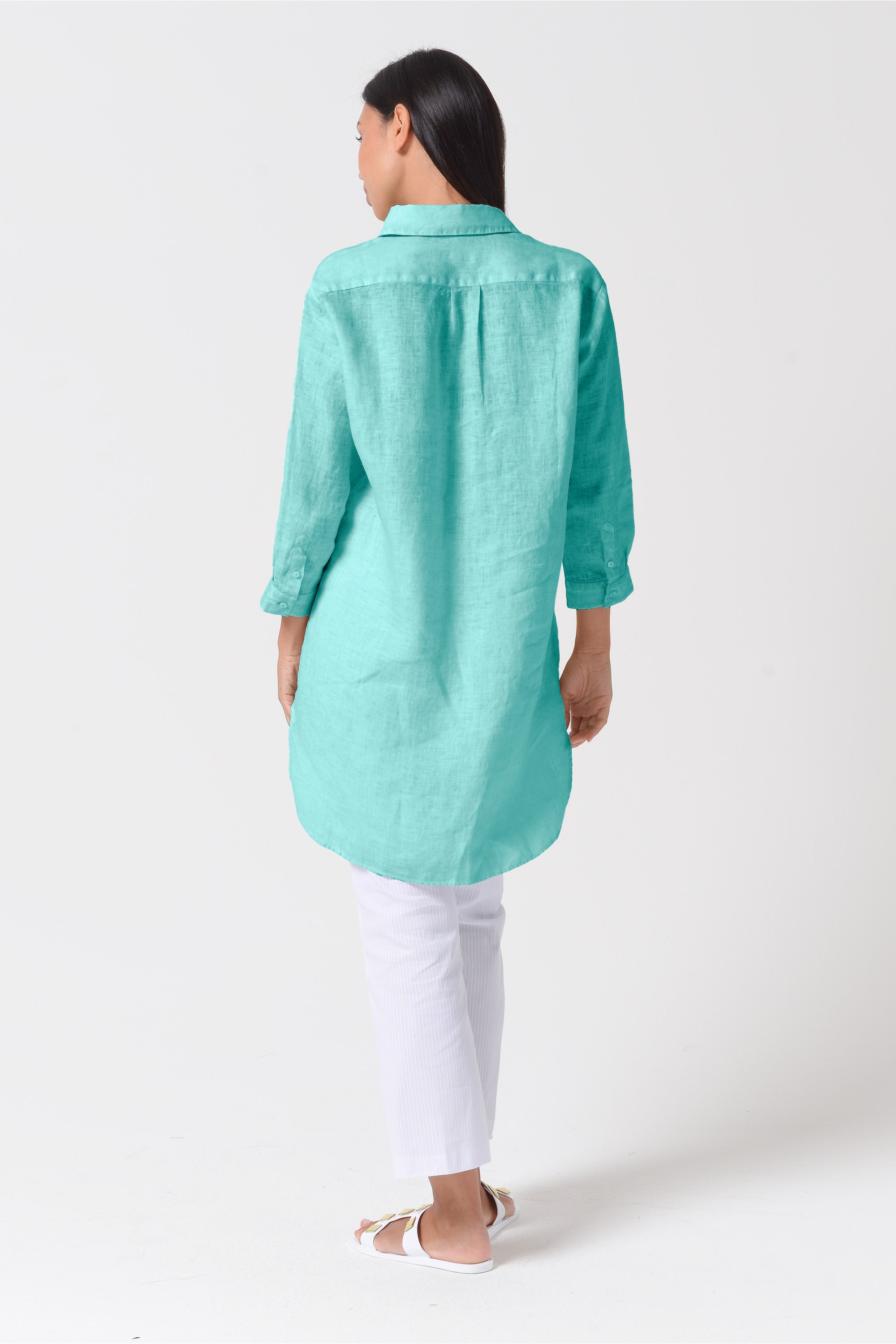 Mini Linen Shirtdress - Water
