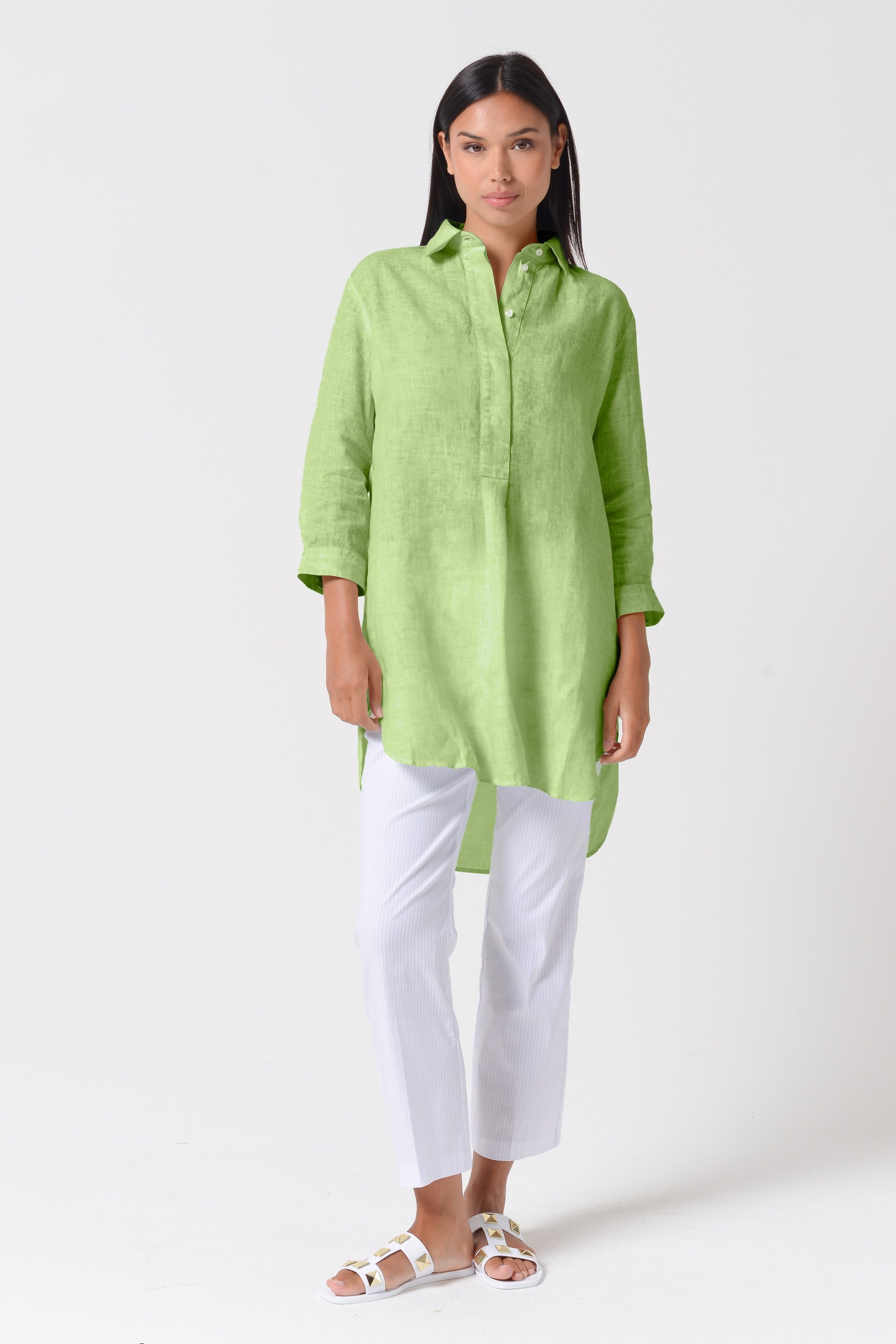 Mini Linen Shirtdress - Kiwi