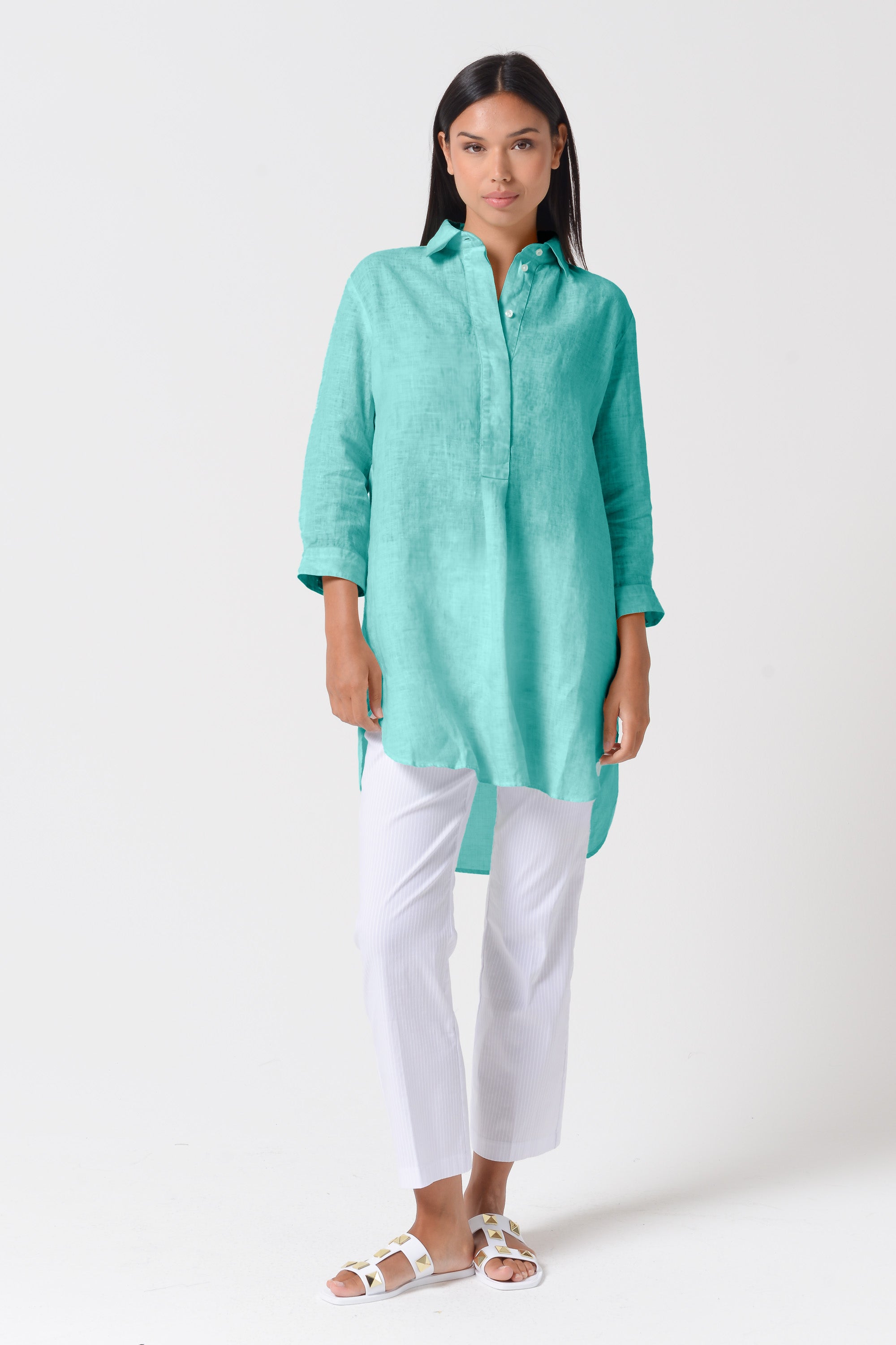 Mini Linen Shirtdress - Water