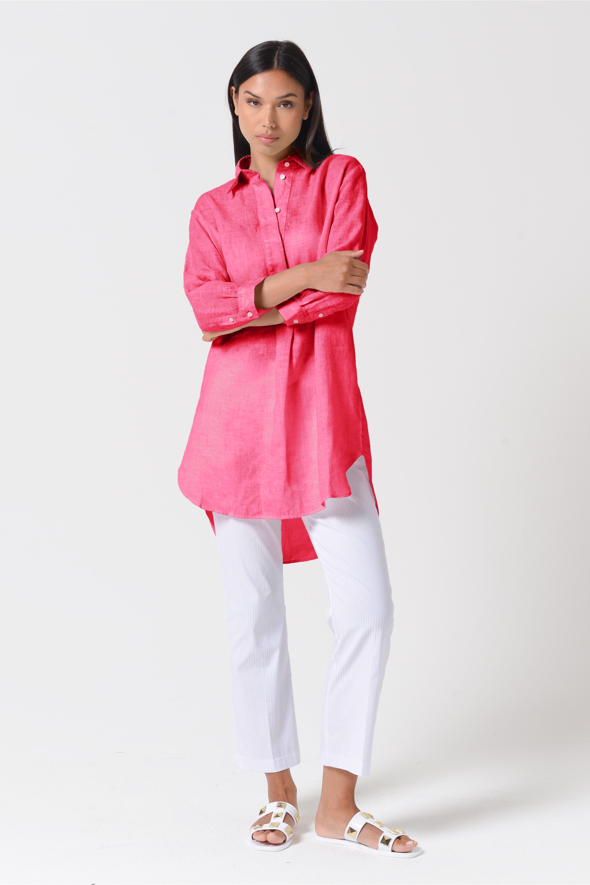 Mini Linen Shirtdress - Azalea