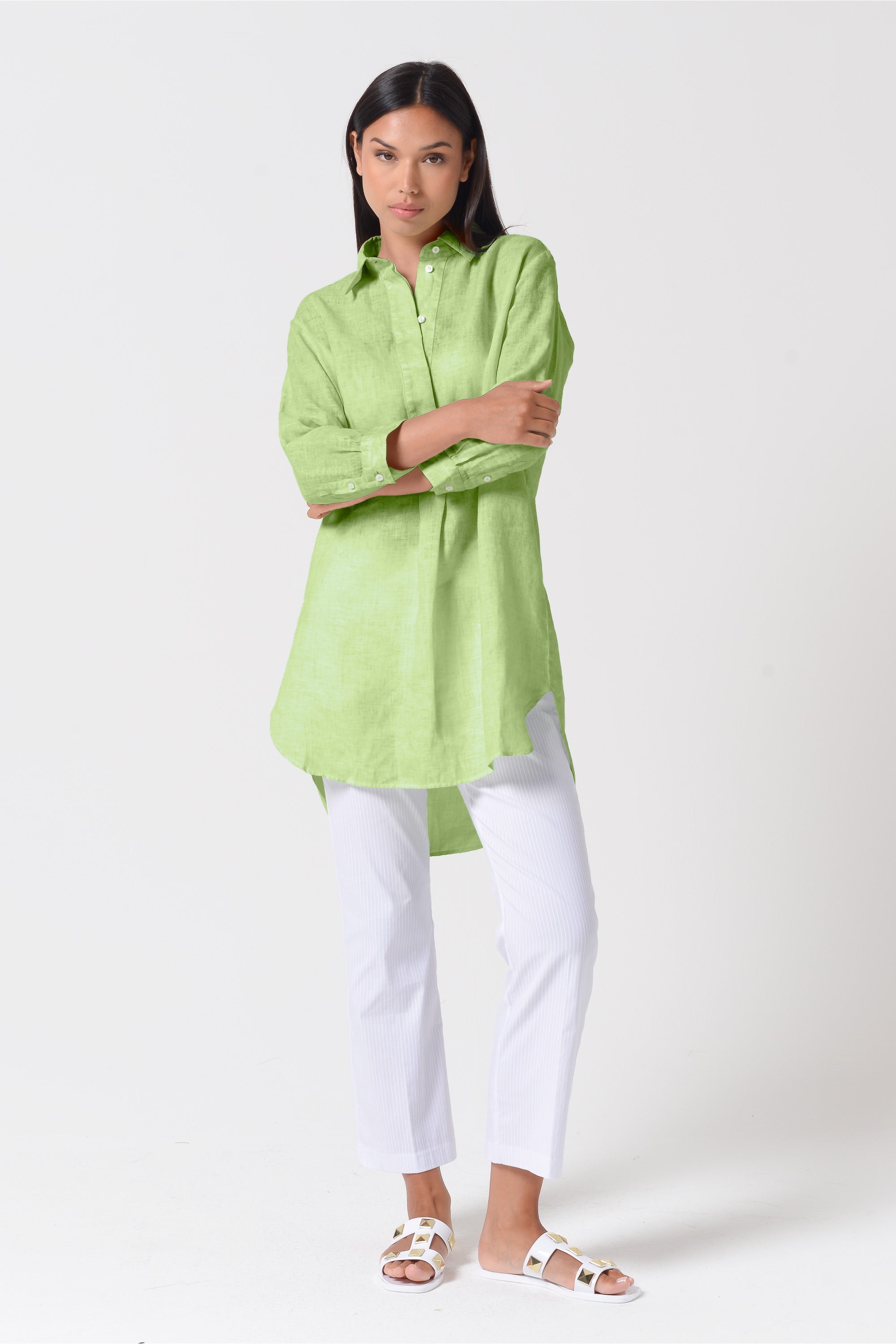 Mini Linen Shirtdress - Kiwi