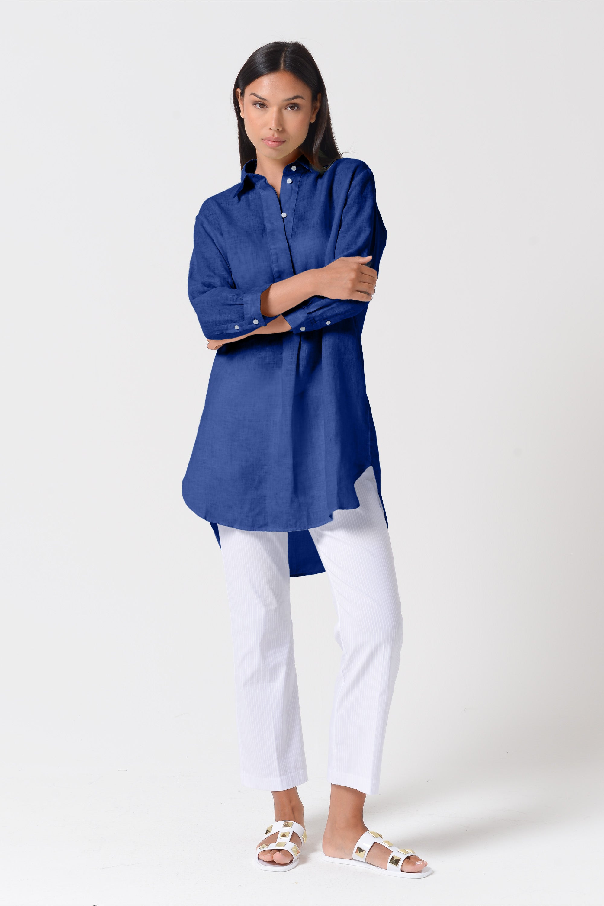 Mini Linen Shirtdress - Royal