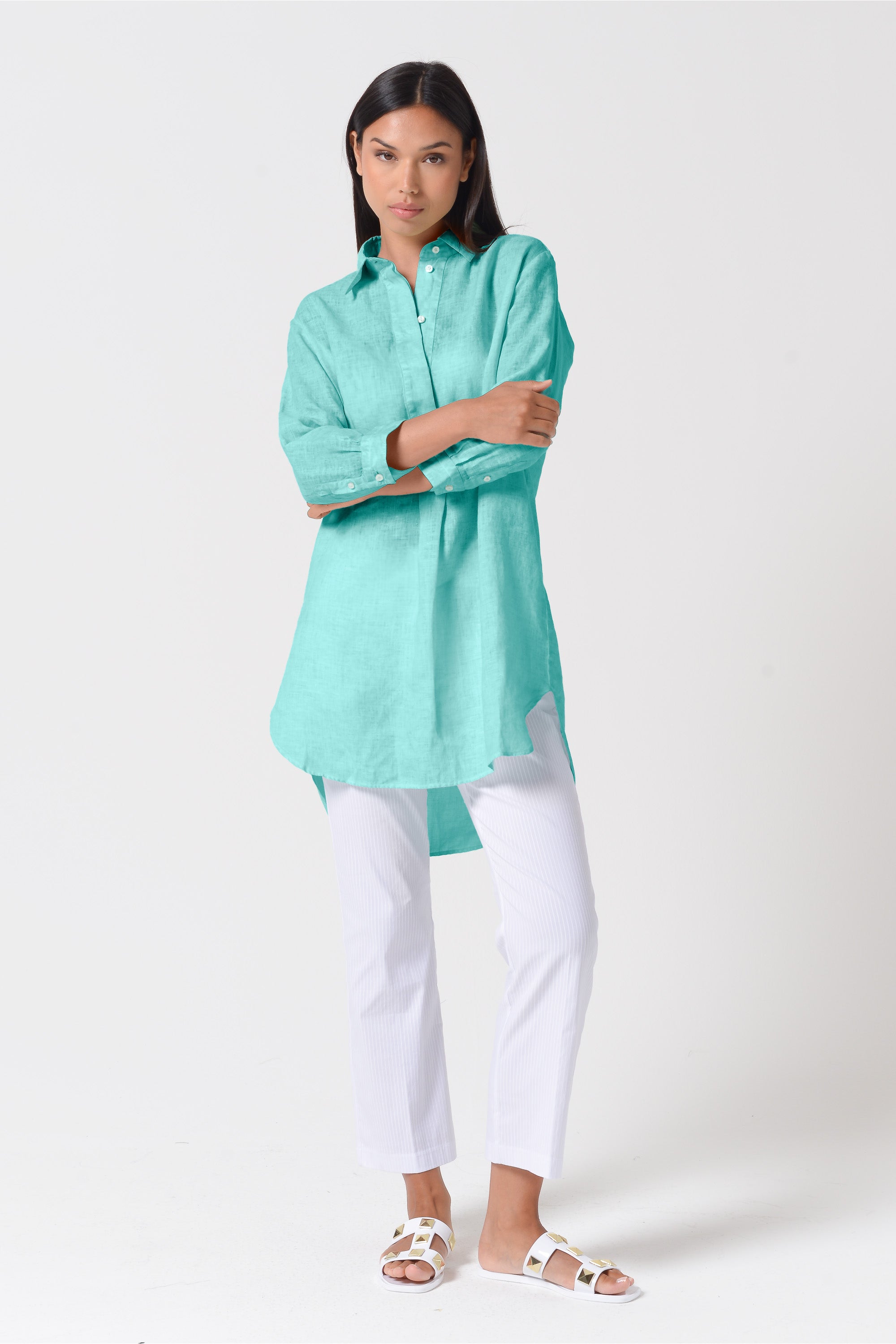 Mini Linen Shirtdress - Water