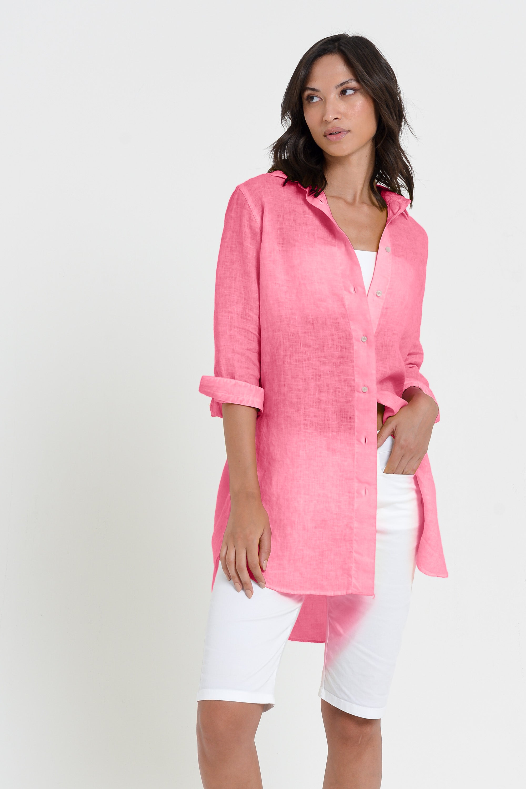 Effortless Linen Shirtdress - Azalea