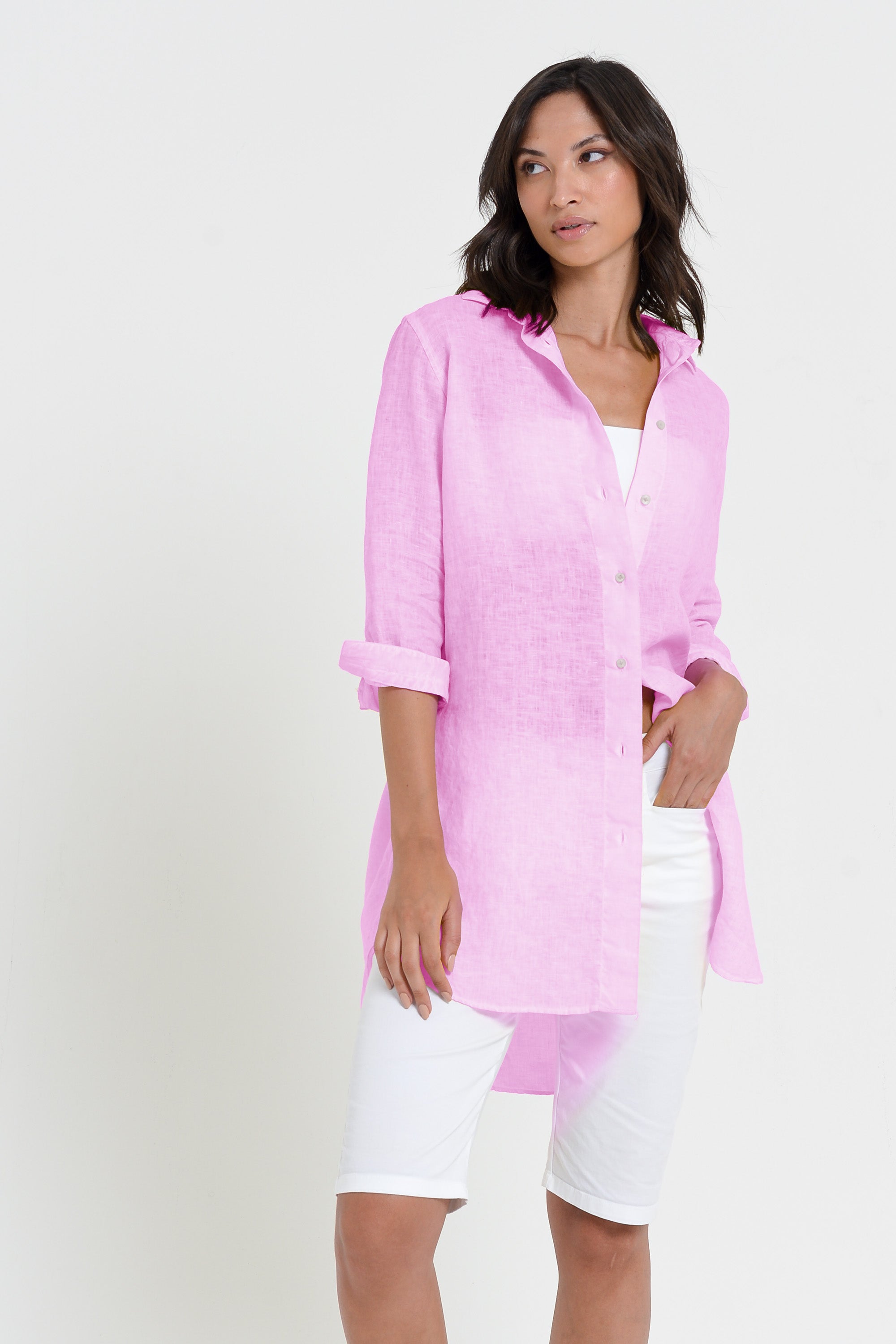Effortless Linen Shirtdress - Candy
