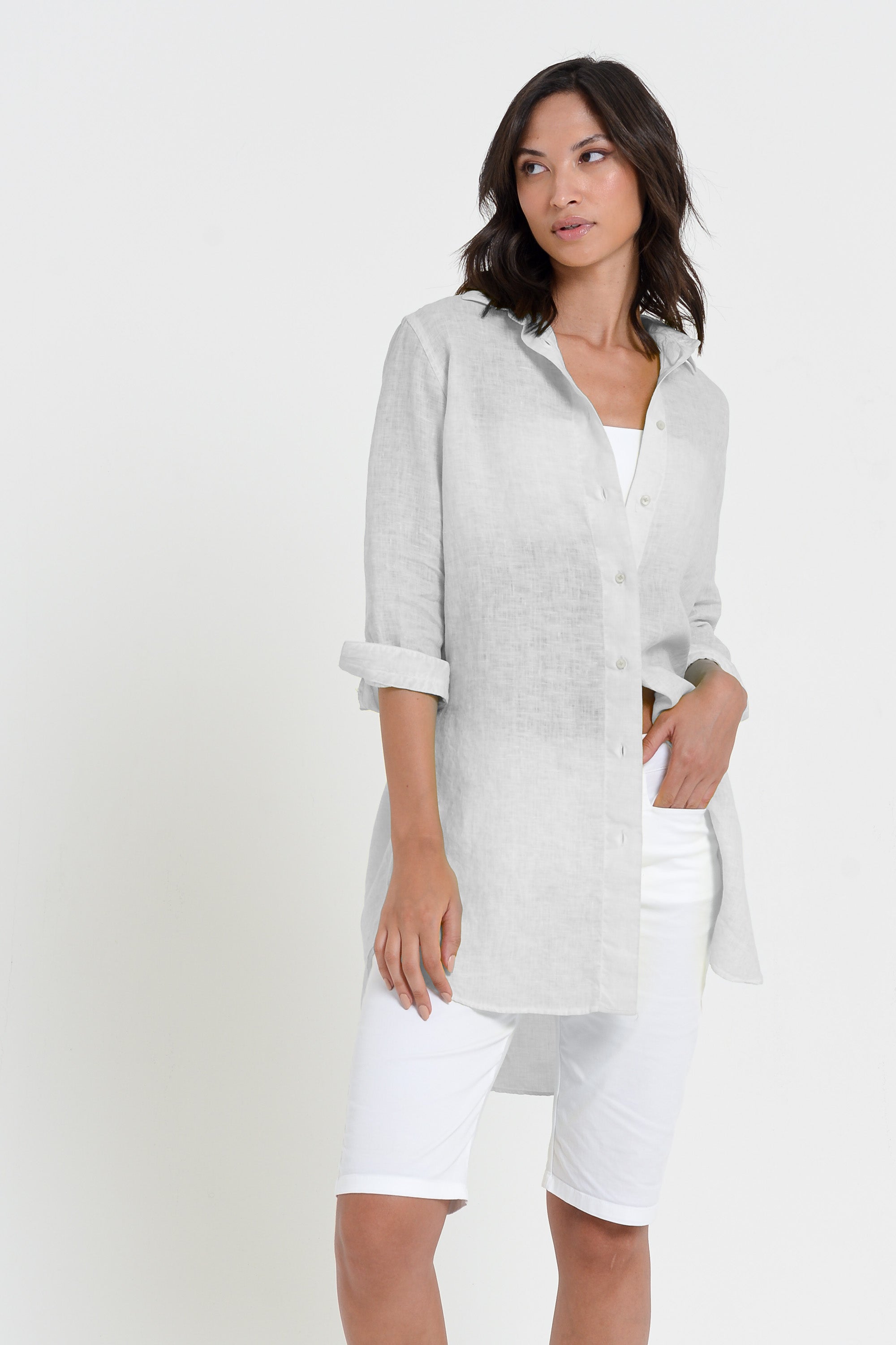 Chemisier Aperto Lino - Marmo