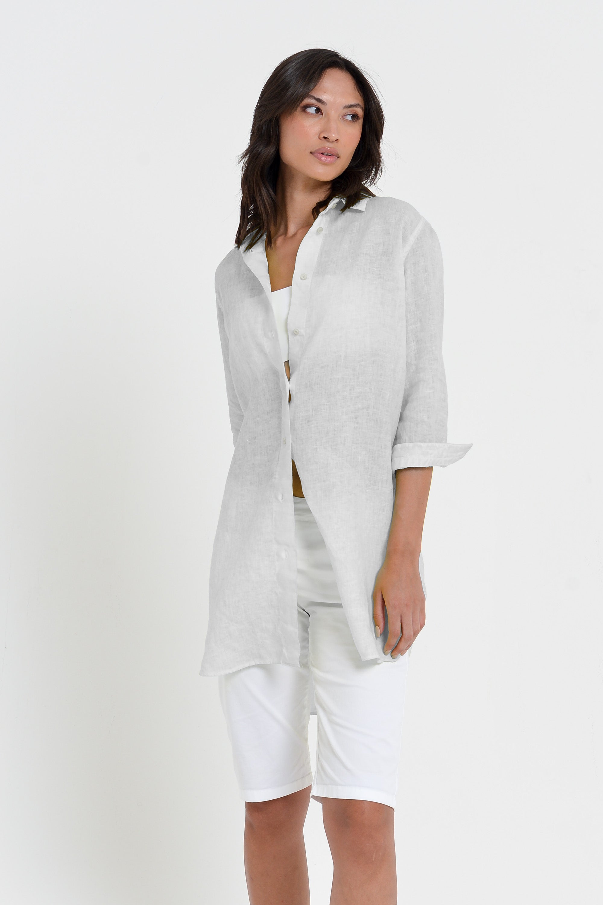 Chemisier Aperto Lino - Marmo